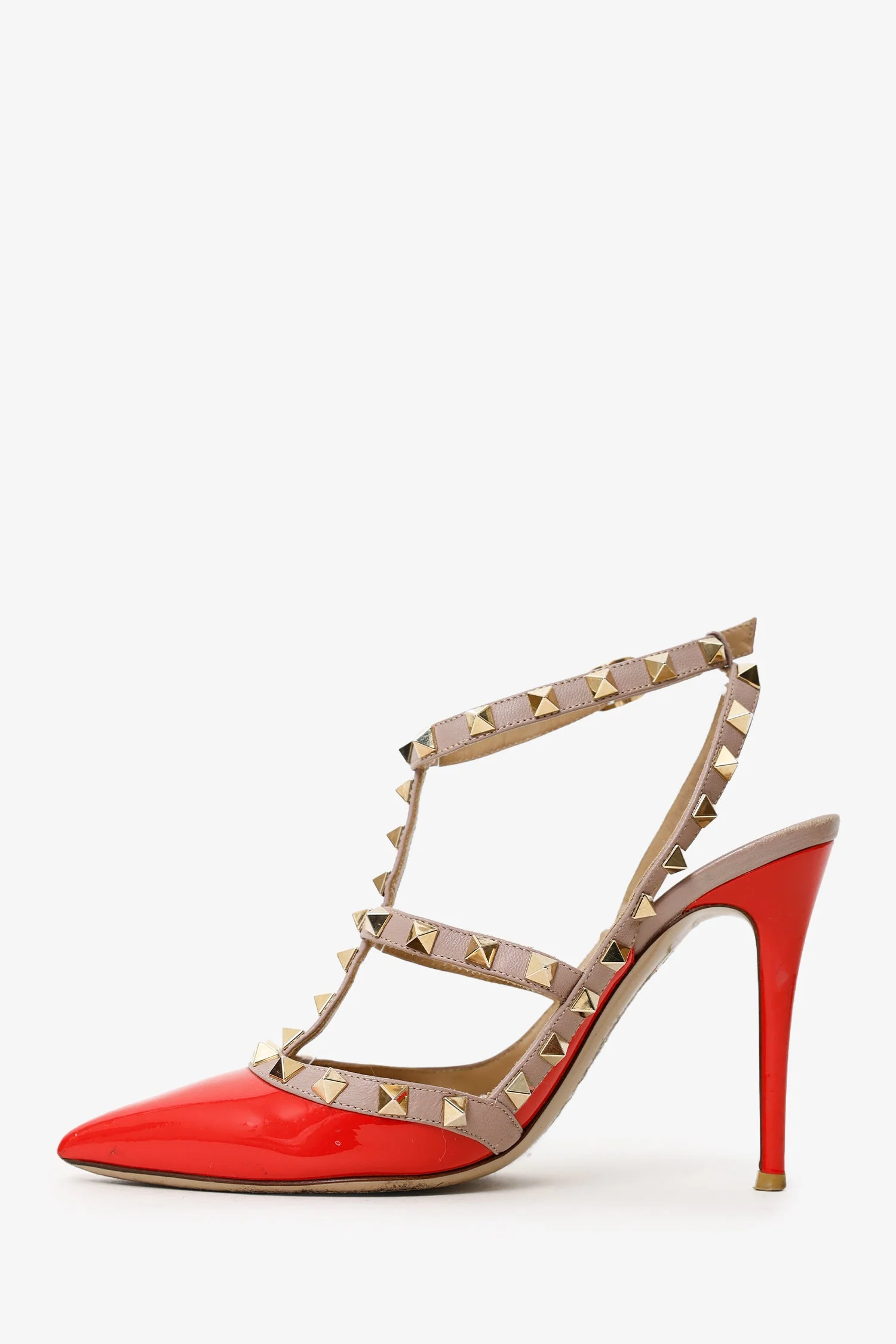 Valentino Red/Nude Patent Leather Rockstud Cage Heels Size 37 - Image 4