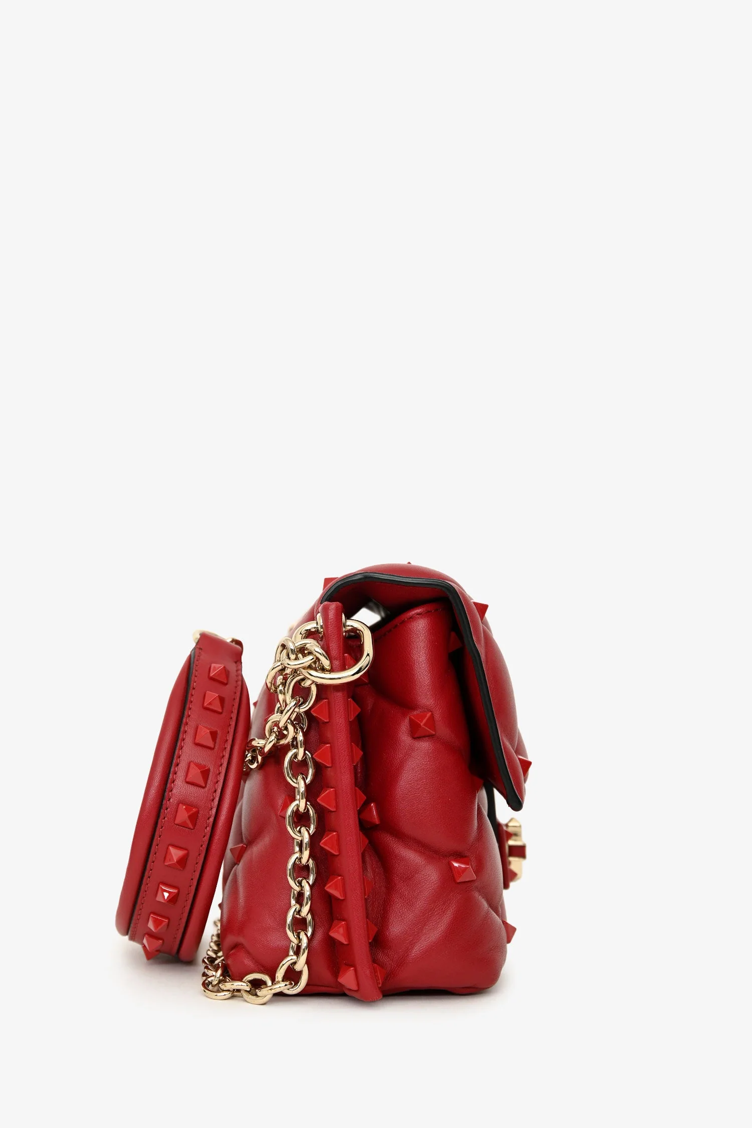 Valentino Red Quilted Leather Medium Candystud Top Handle Crossbody Bag - Image 3