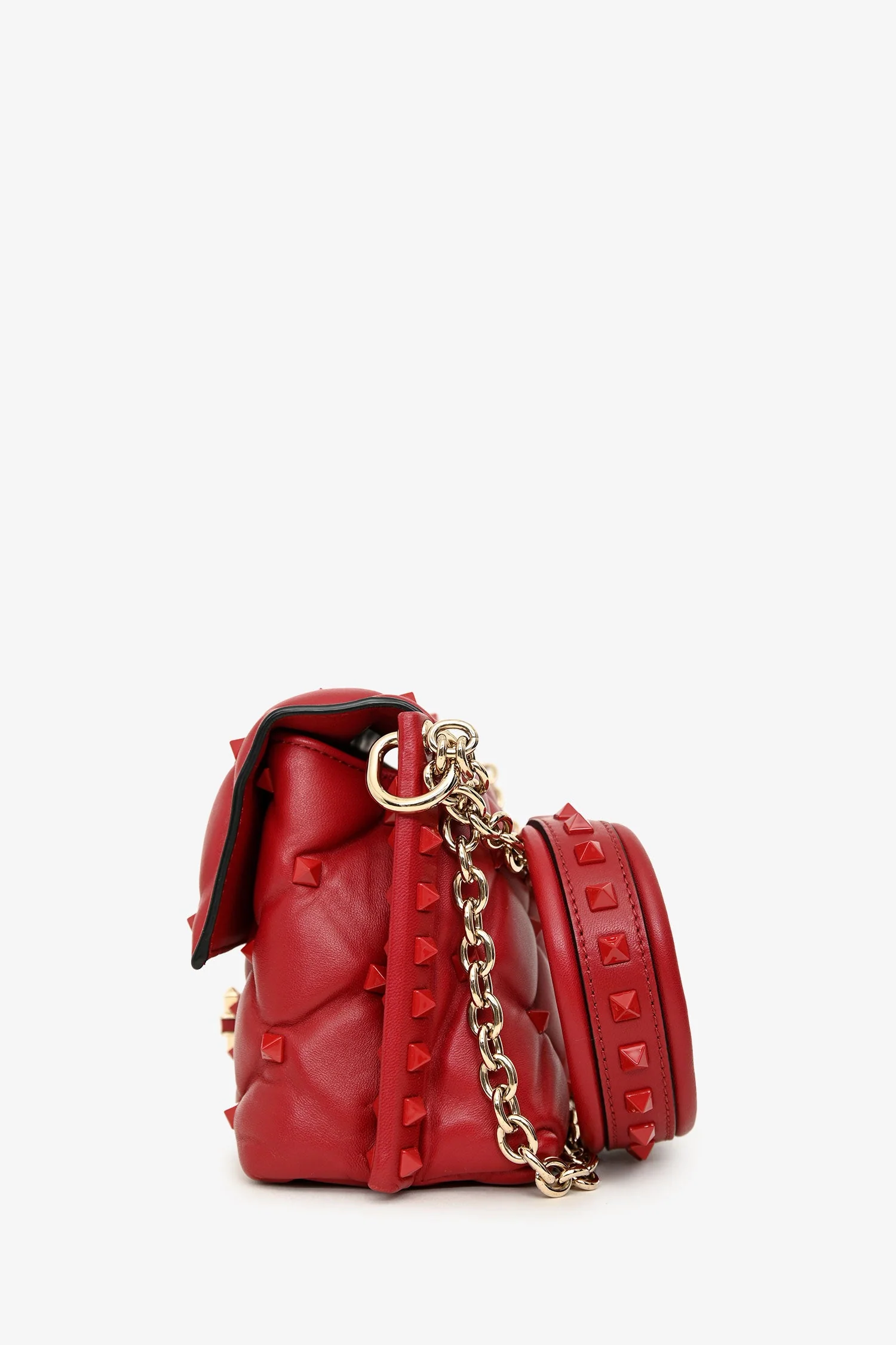 Valentino Red Quilted Leather Medium Candystud Top Handle Crossbody Bag - Image 4