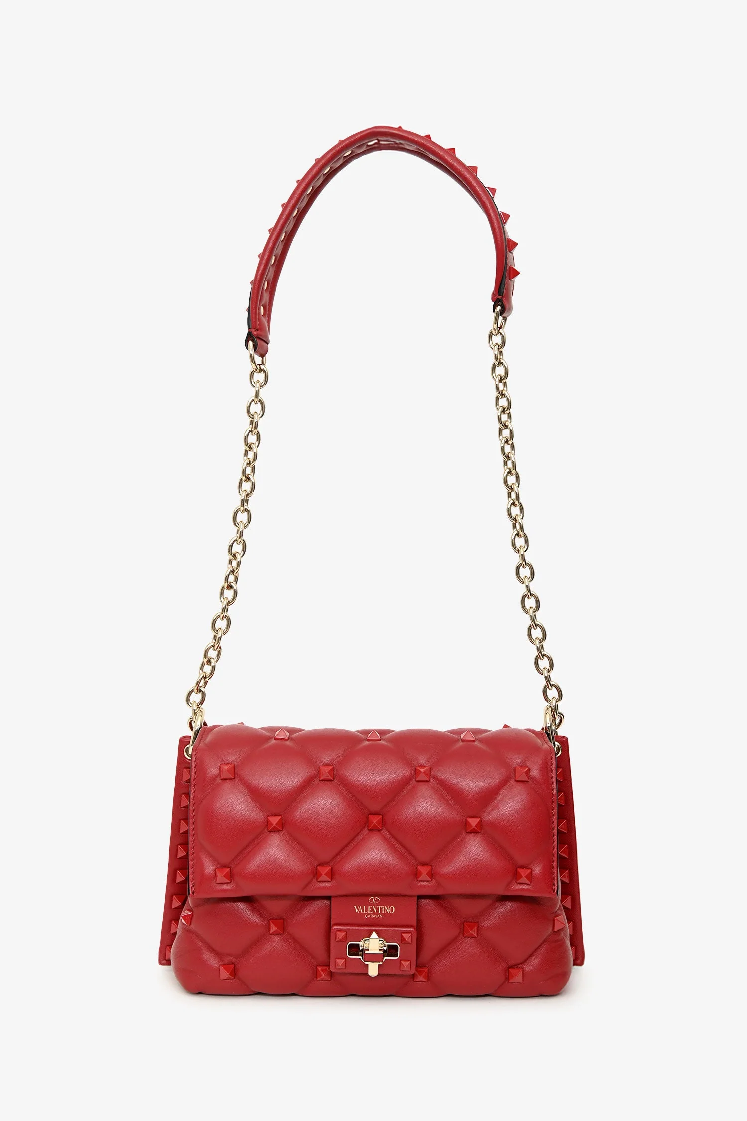 Valentino Red Quilted Leather Medium Candystud Top Handle Crossbody Bag - Image 7