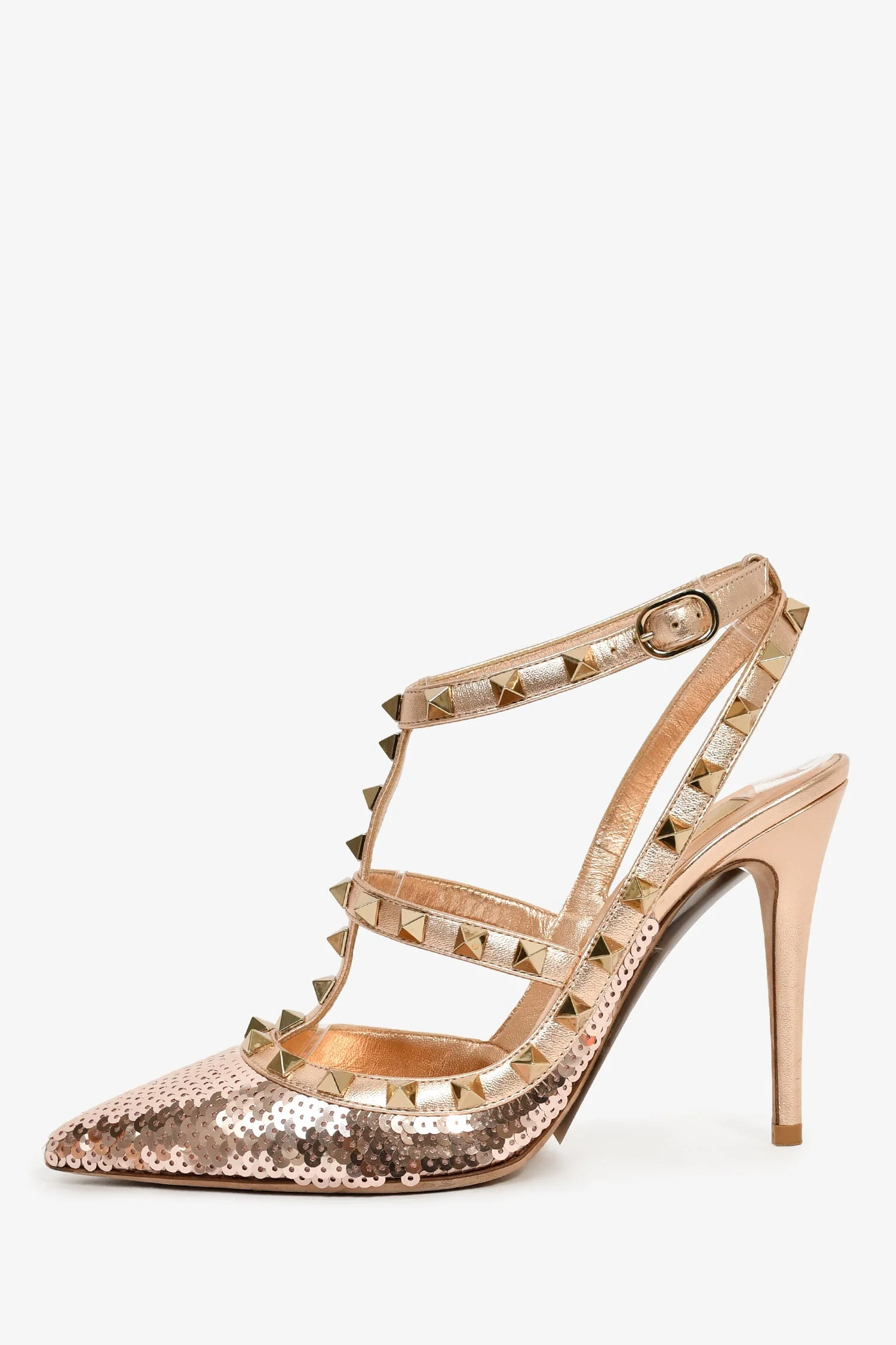 Valentino Rose Gold Sequin Rockstud Heels Size 37 - Image 4