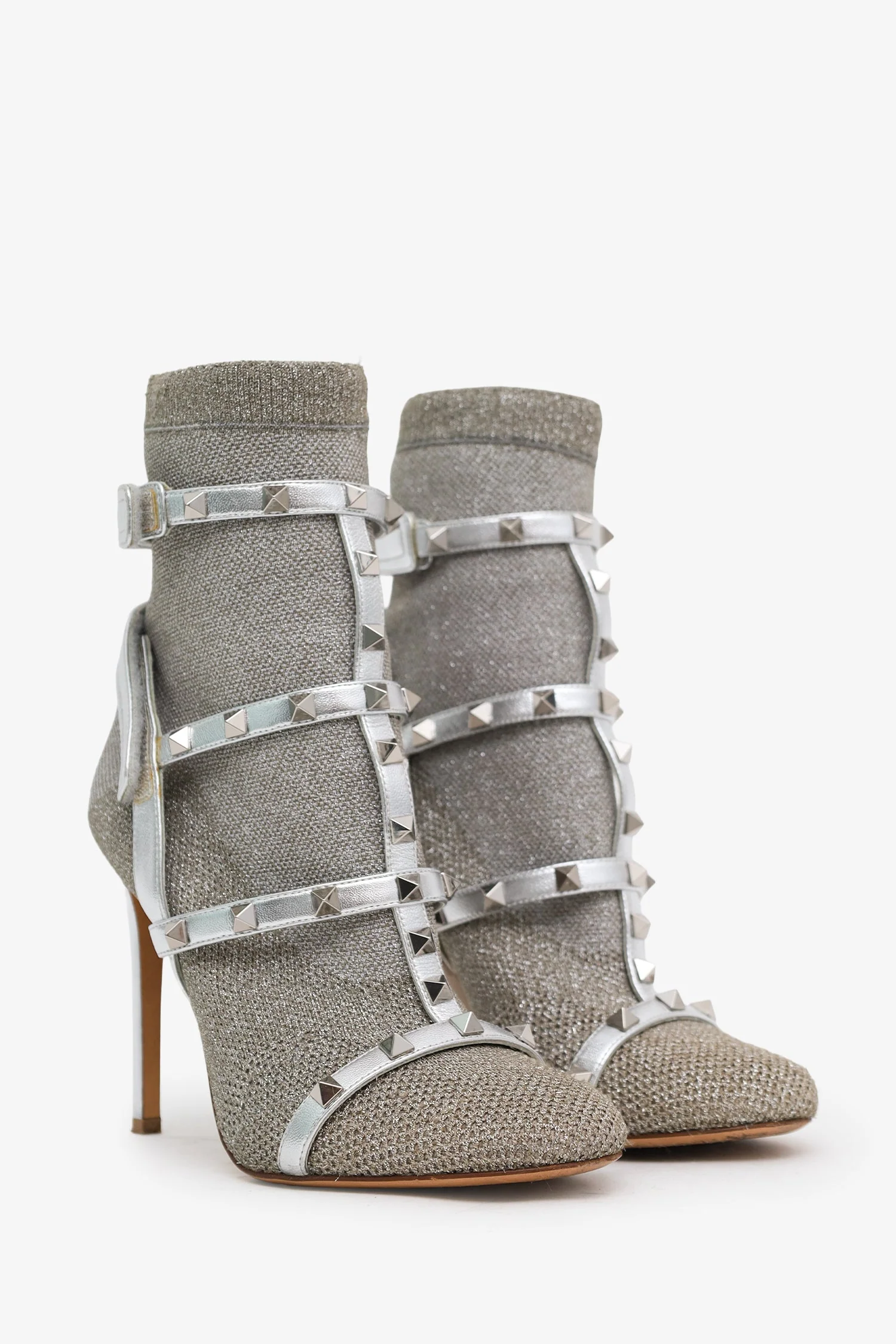 Valentino Silver Cloth Rockstud Ankle Boots Size 37 - Image 2
