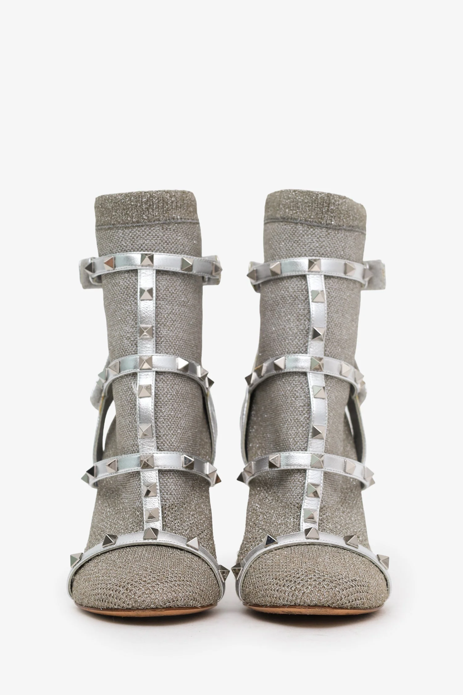 Valentino Silver Cloth Rockstud Ankle Boots Size 37 - Image 3