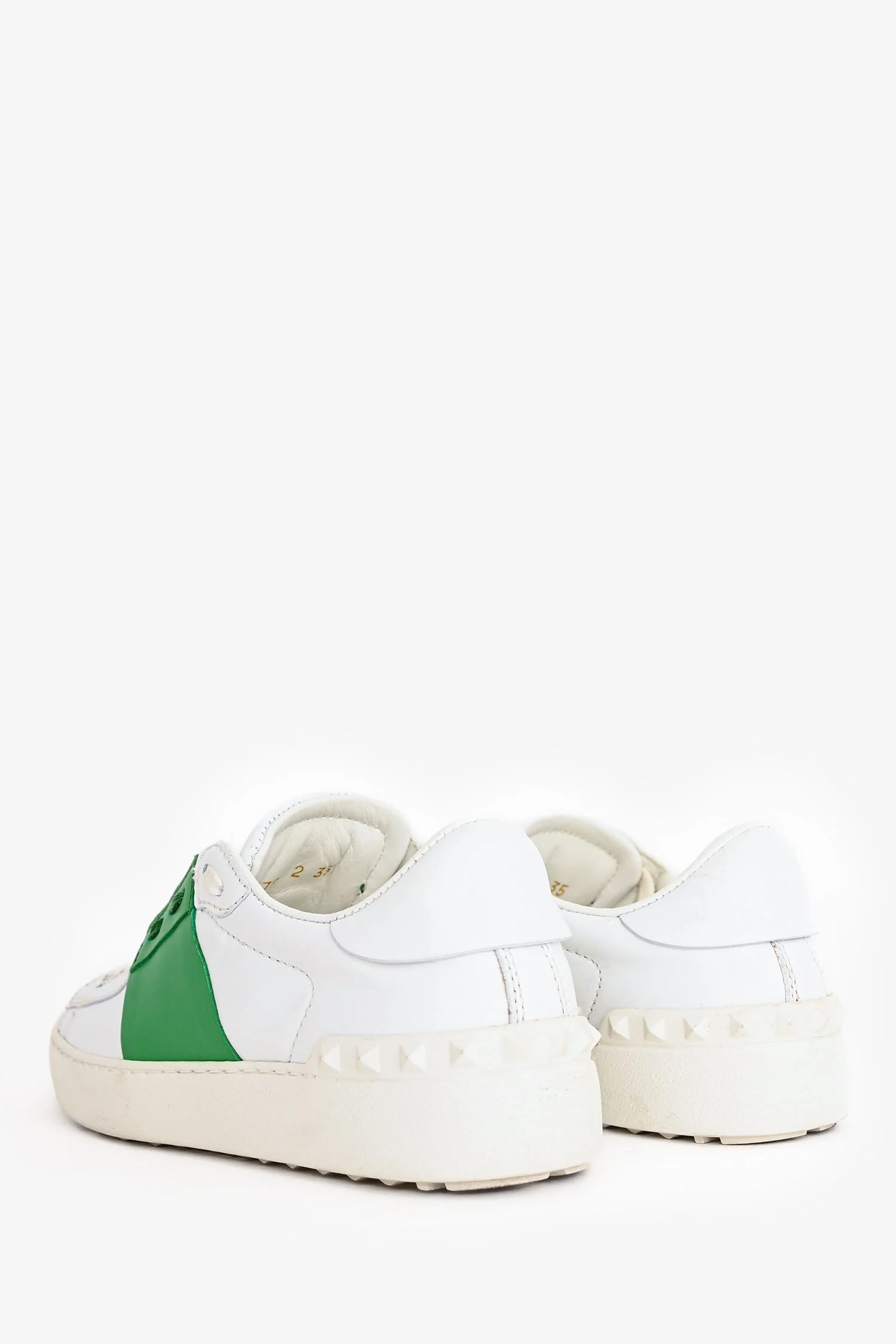 Valentino White/Green Leather Rockstud Sneakers Size 35 - Image 5