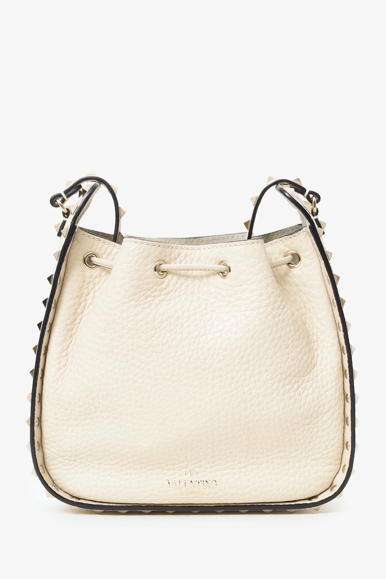 Valentino White Leather Rockstud Bucket Bag - Image 2