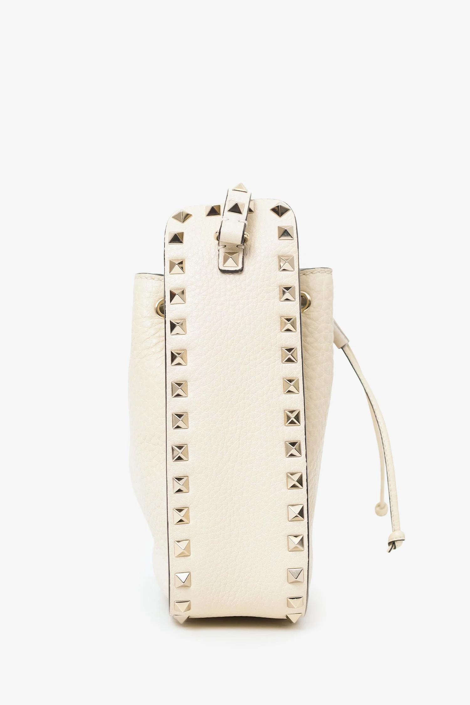 Valentino White Leather Rockstud Bucket Bag - Image 3