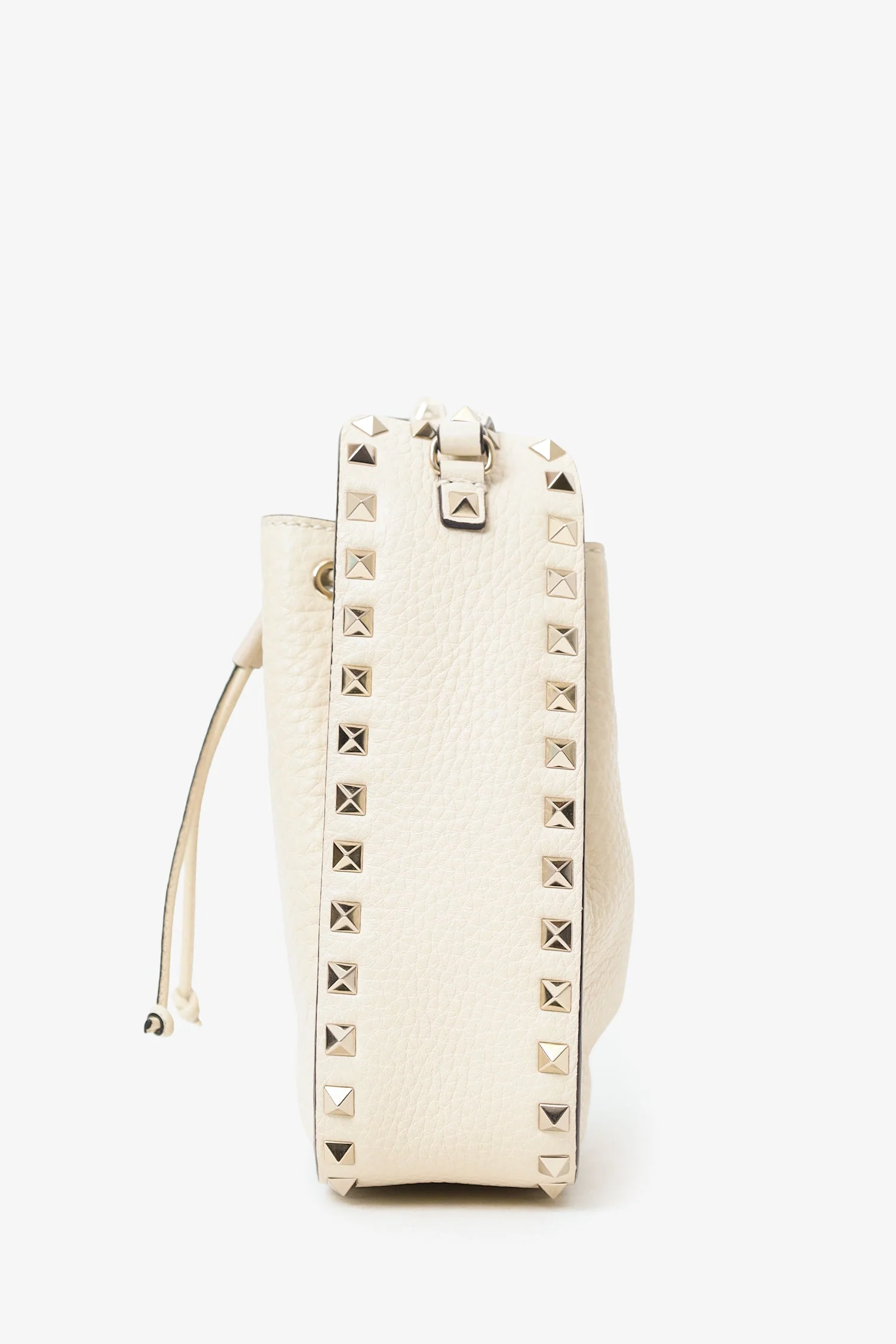 Valentino White Leather Rockstud Bucket Bag - Image 4