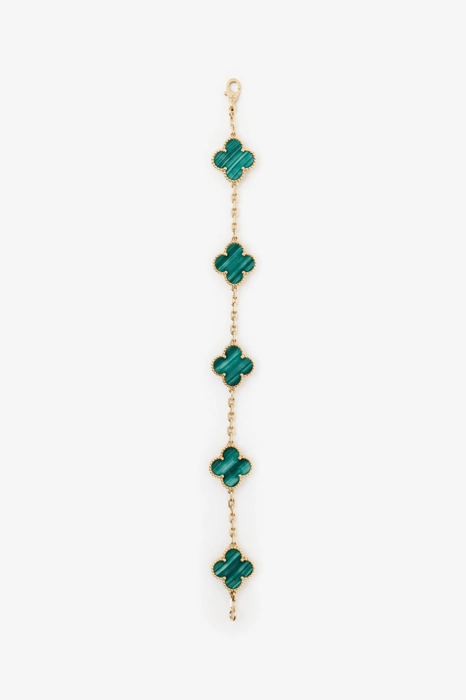 Van Cleef & Arpels 18K Yellow Gold Malachite 5-Motif Alhambra Bracelet