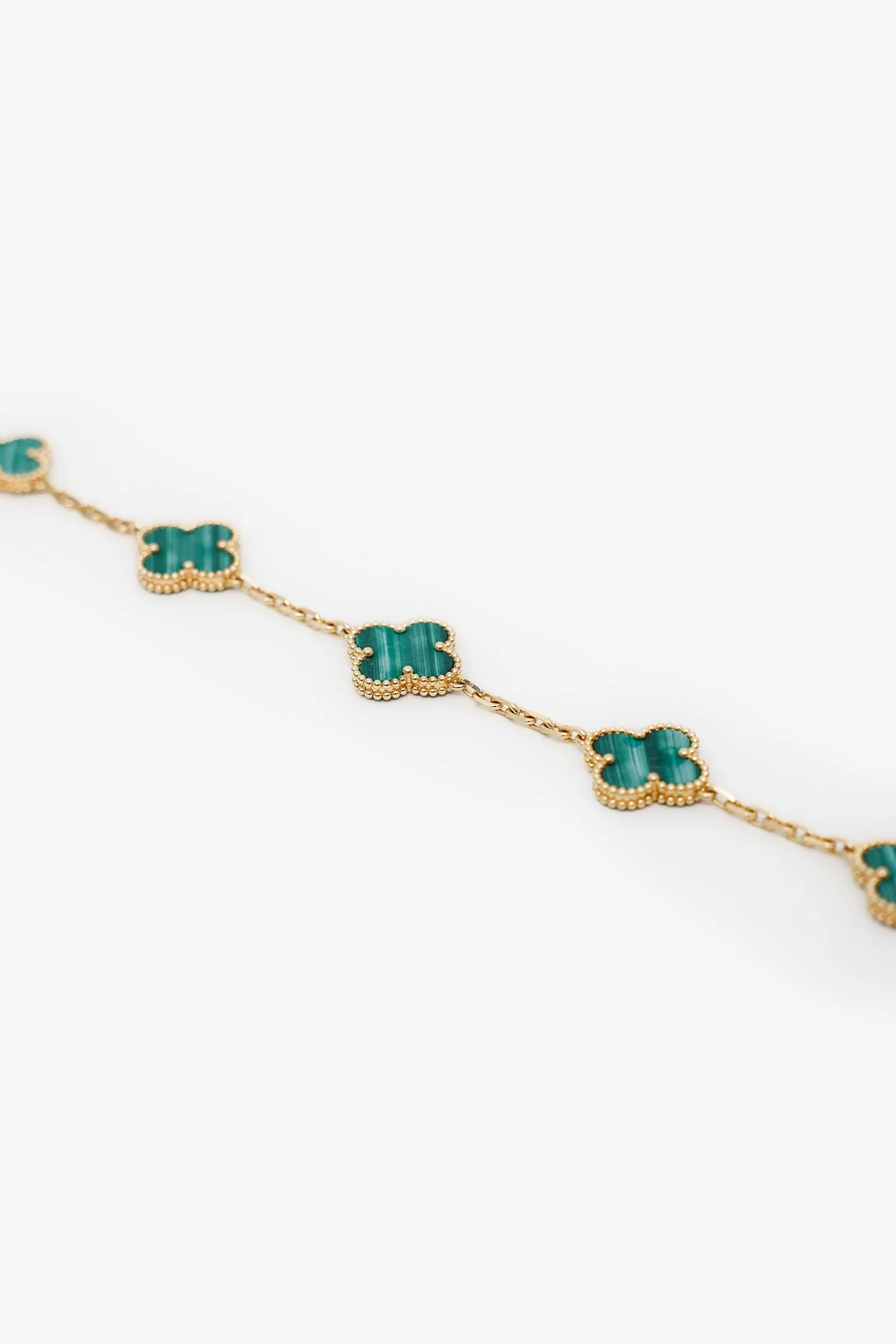 Van Cleef & Arpels 18K Yellow Gold Malachite 5-Motif Alhambra Bracelet - Image 2