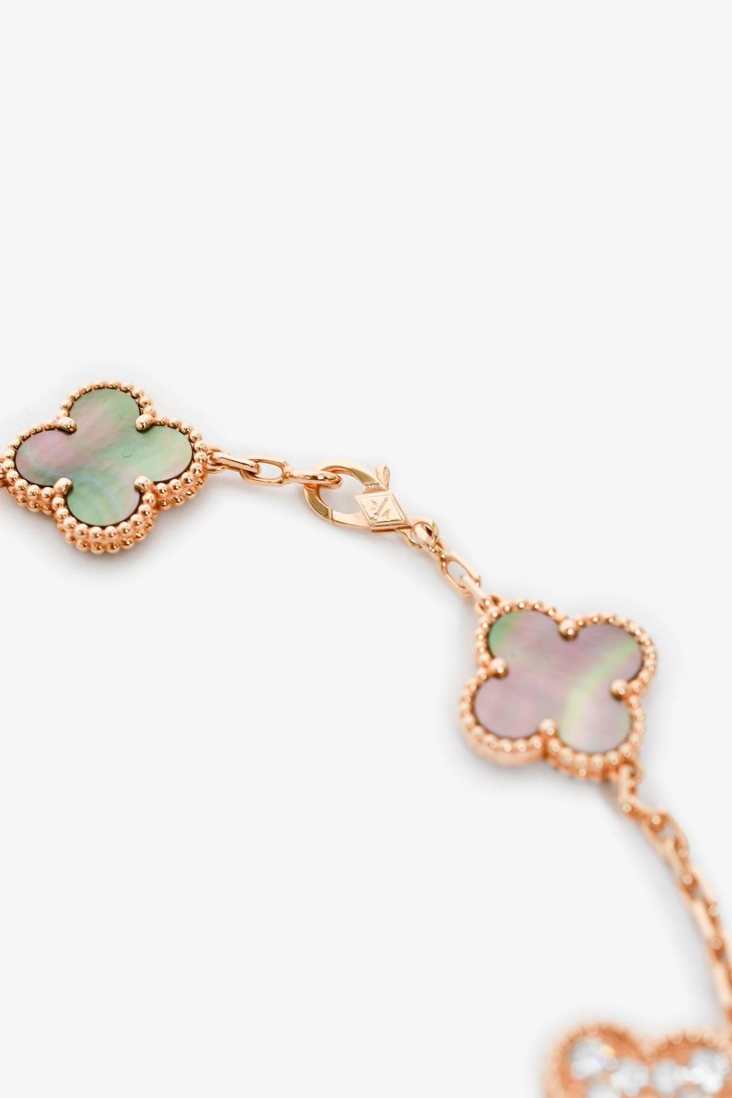 Van Cleef & Arpels 2022 18K Rose Gold/Diamond/Mother of Pearl 5 Motif Bracelet - Image 3