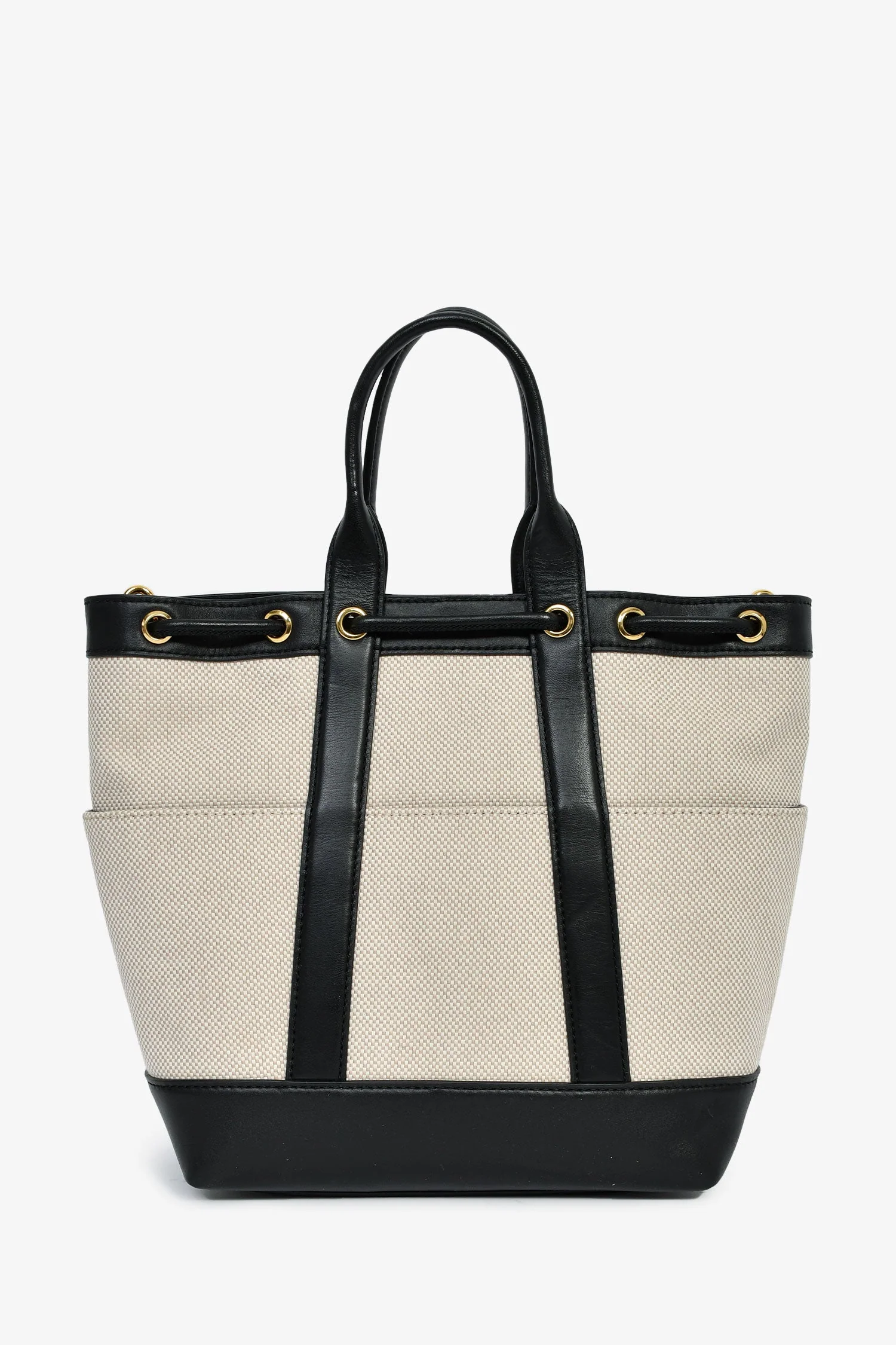 Veronica Beard Beige Canvas/Black Leather Tote With Strap - Image 2