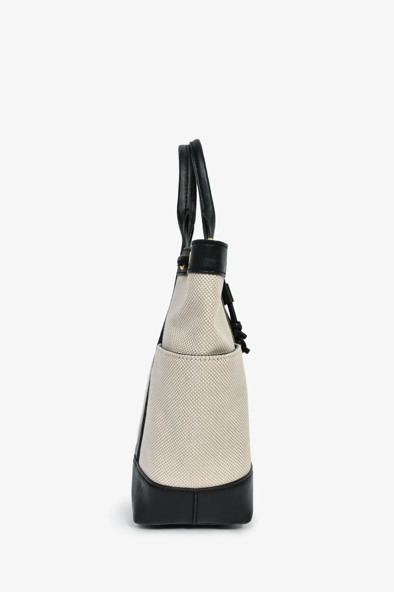Veronica Beard Beige Canvas/Black Leather Tote With Strap - Image 3