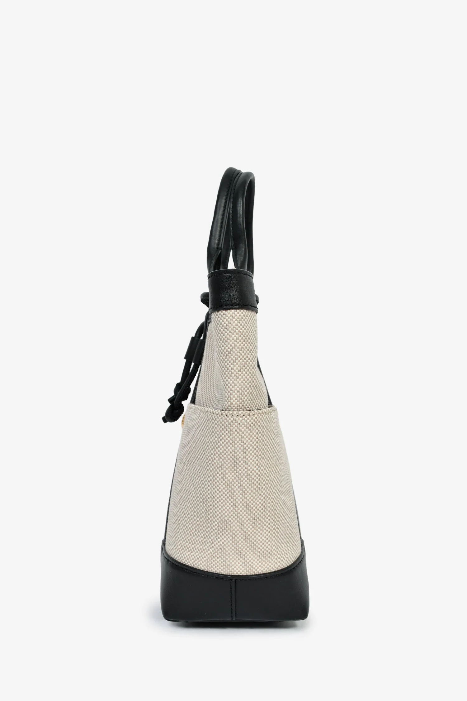 Veronica Beard Beige Canvas/Black Leather Tote With Strap - Image 4