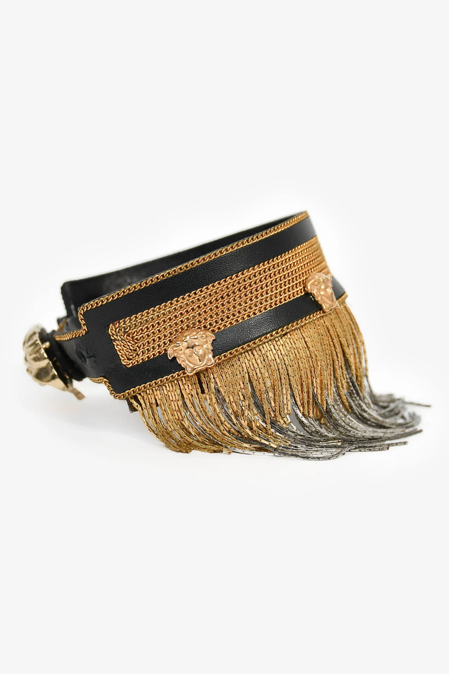 Versace Black/Gold Toned Metal Fringe Choker + Bracelet Set - Image 10