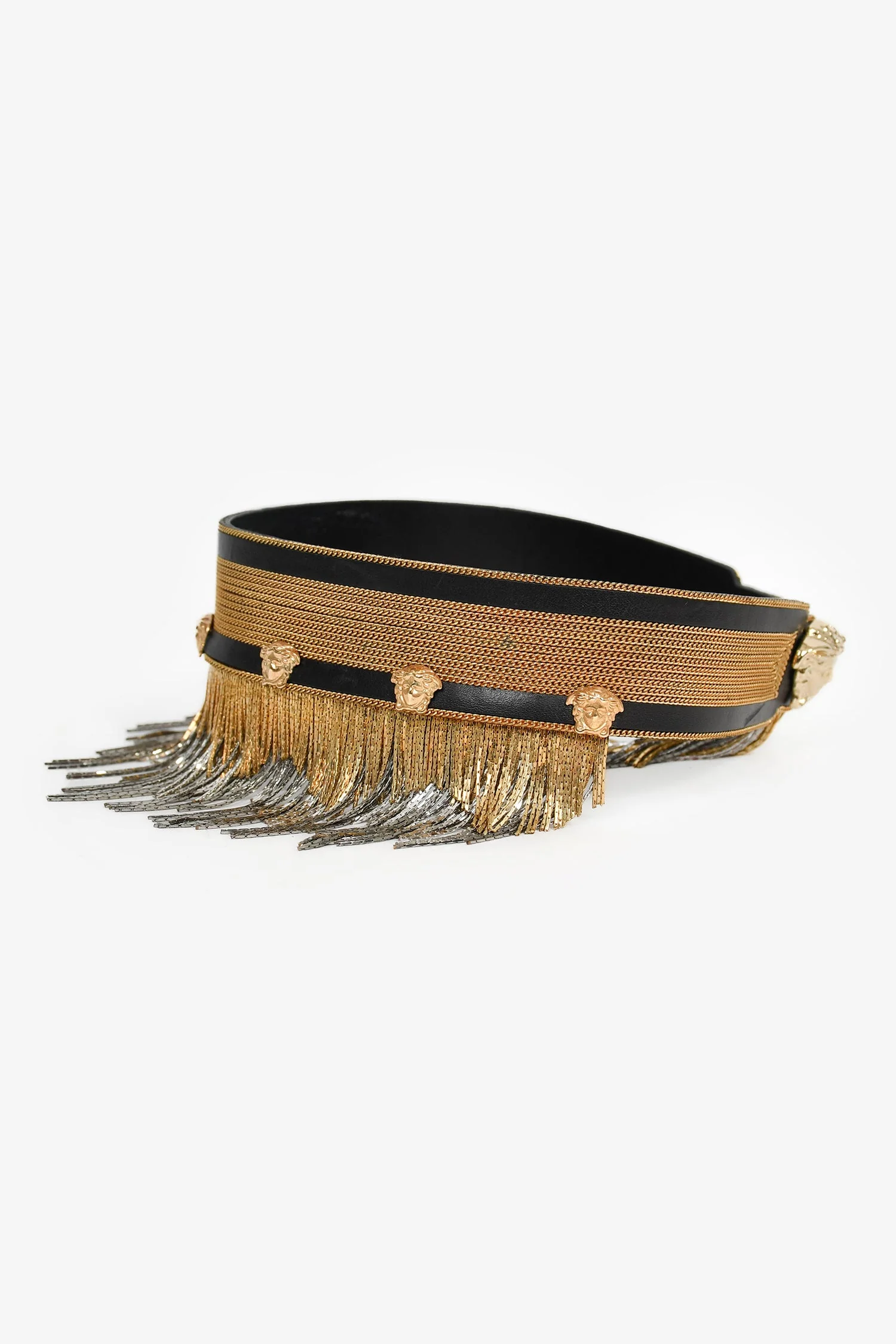 Versace Black/Gold Toned Metal Fringe Choker + Bracelet Set - Image 3