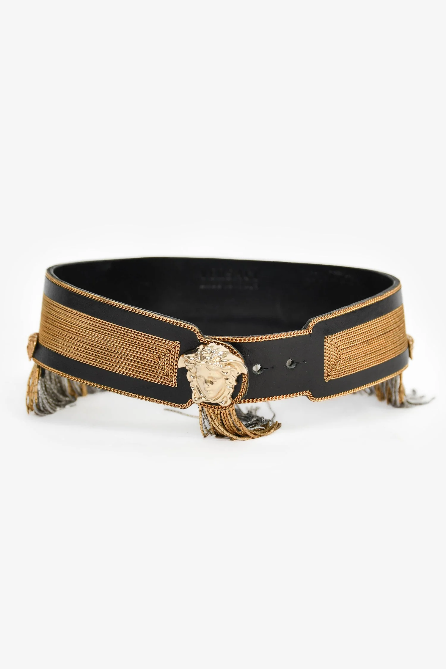 Versace Black/Gold Toned Metal Fringe Choker + Bracelet Set - Image 4