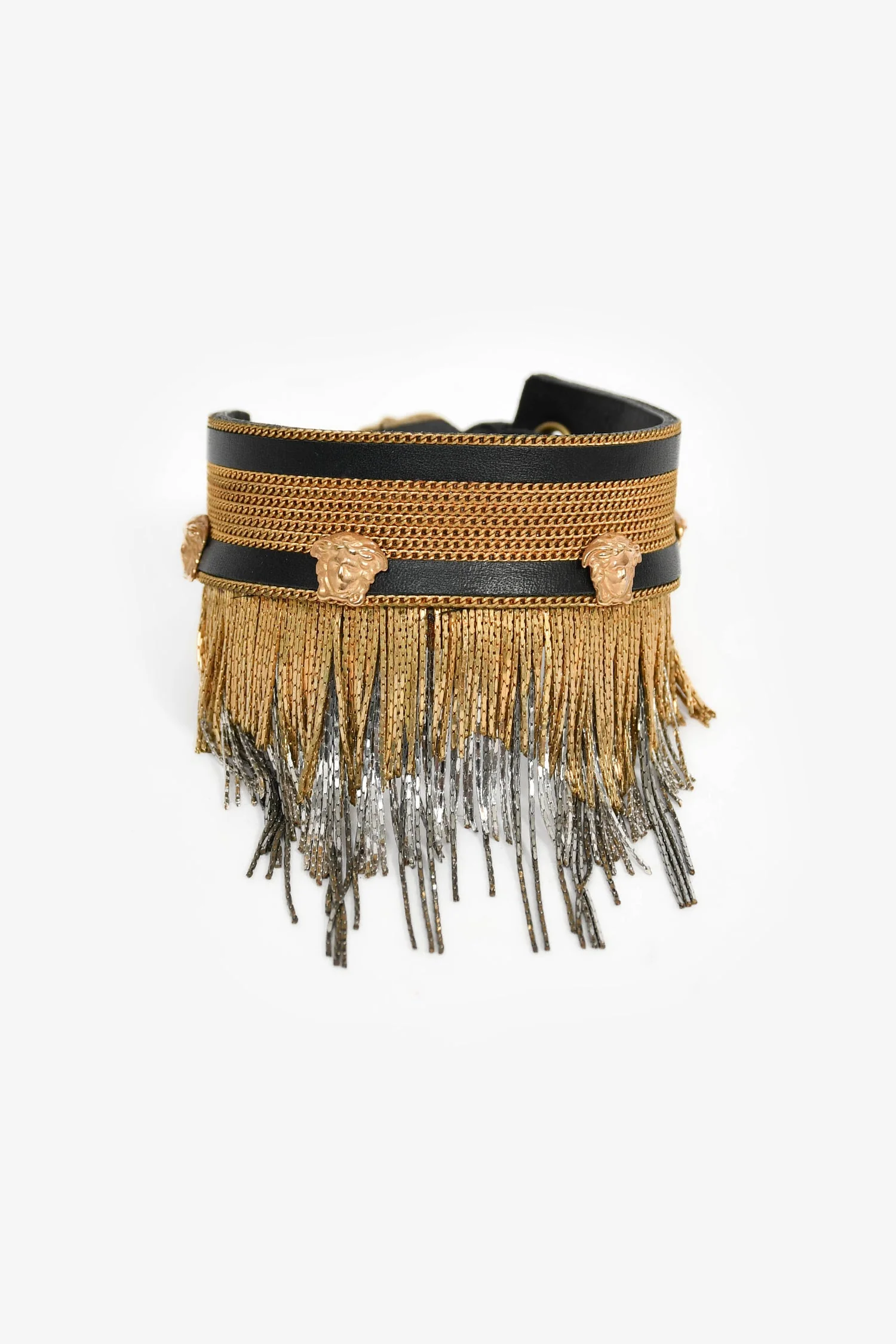 Versace Black/Gold Toned Metal Fringe Choker + Bracelet Set - Image 7