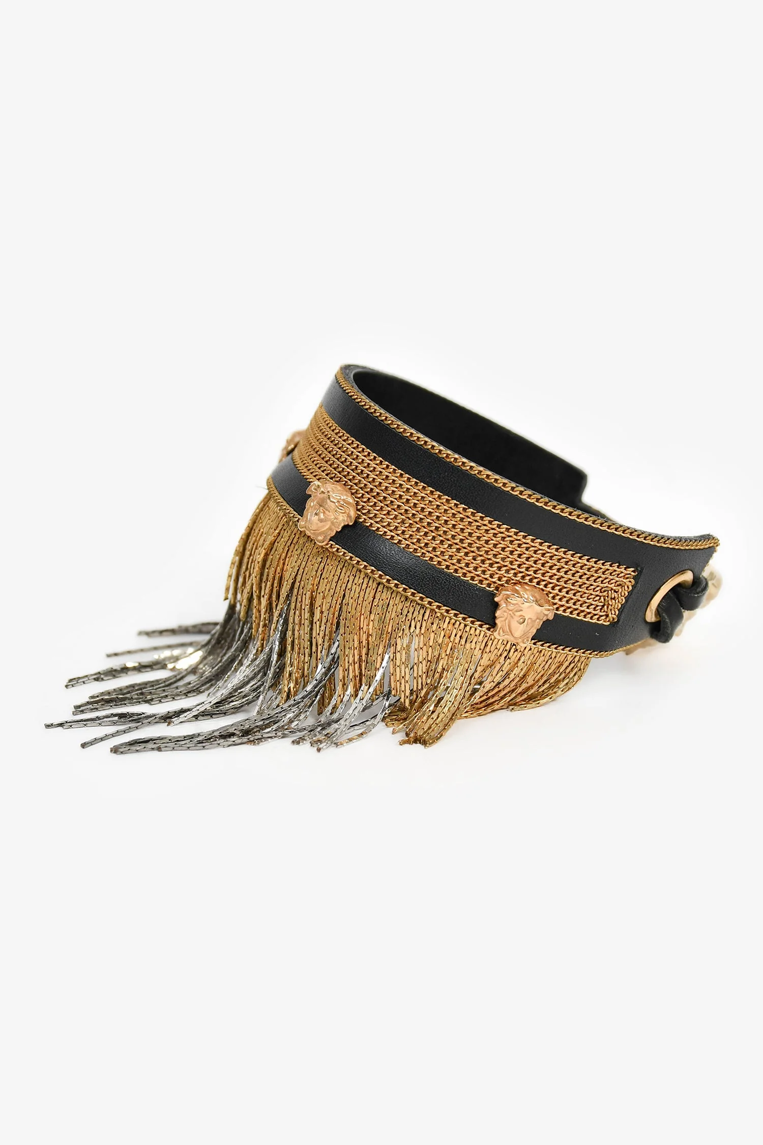 Versace Black/Gold Toned Metal Fringe Choker + Bracelet Set - Image 8