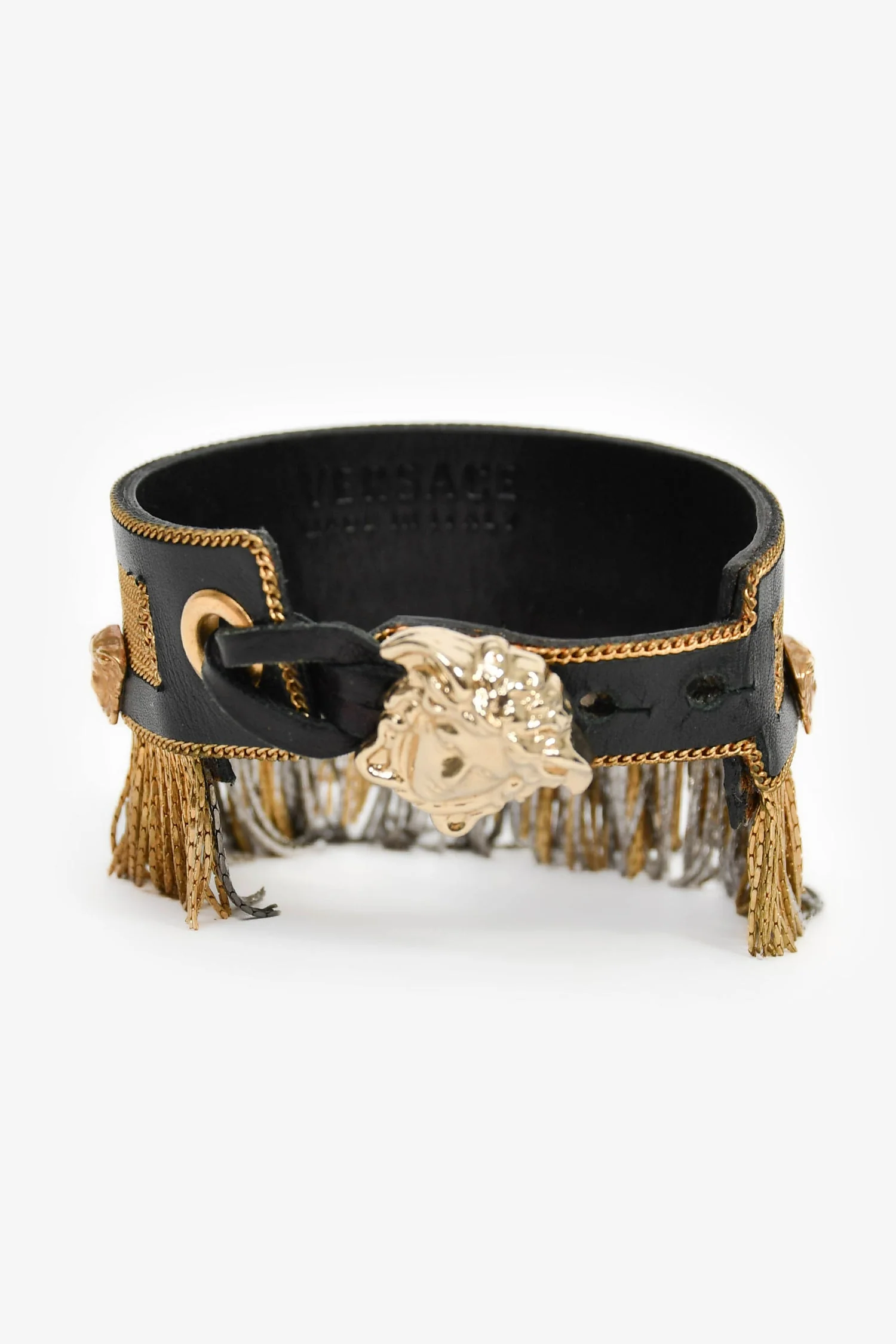 Versace Black/Gold Toned Metal Fringe Choker + Bracelet Set - Image 9