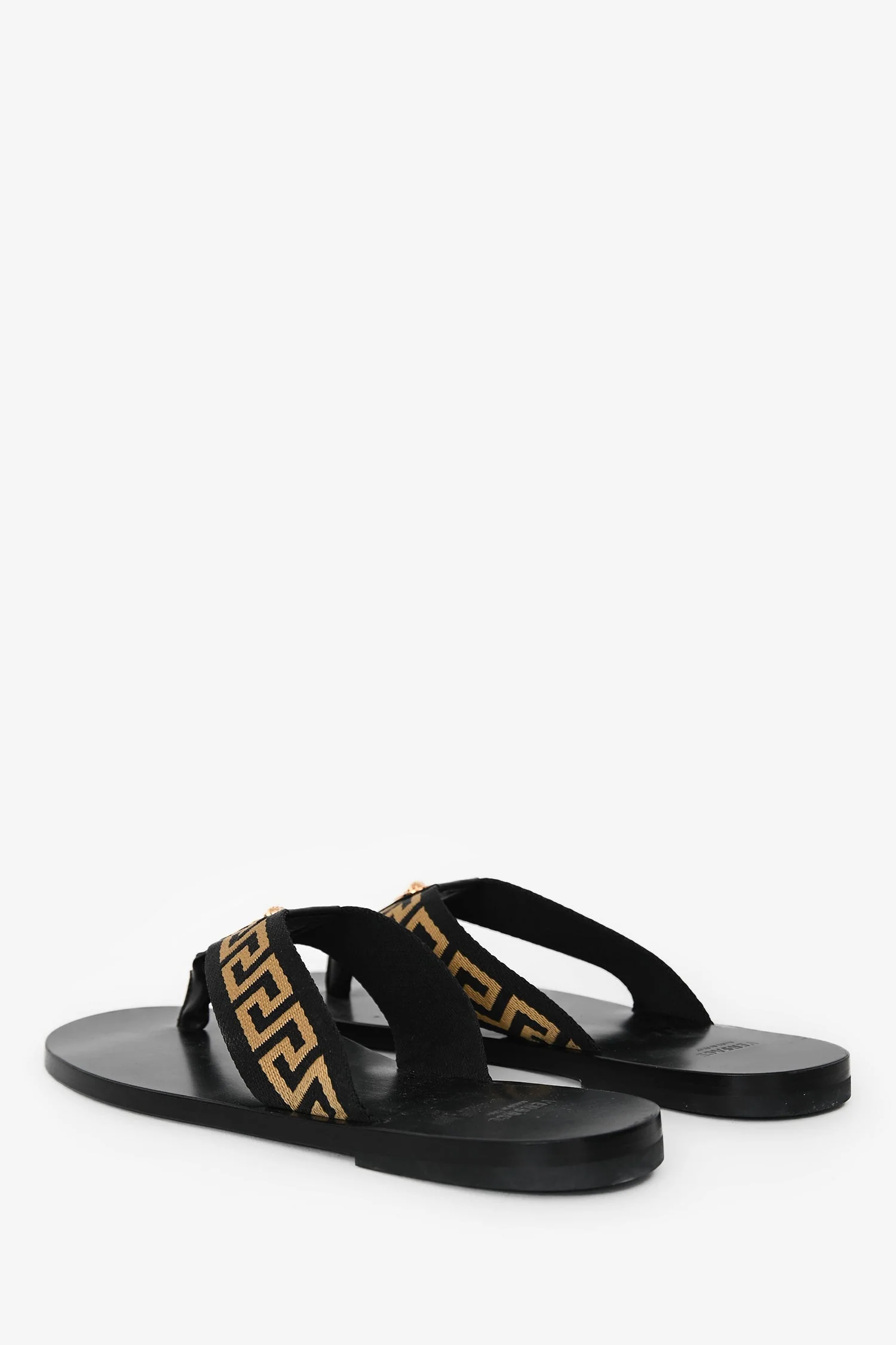 Versace Black Greca Thong Sandals Size 44 - Image 4