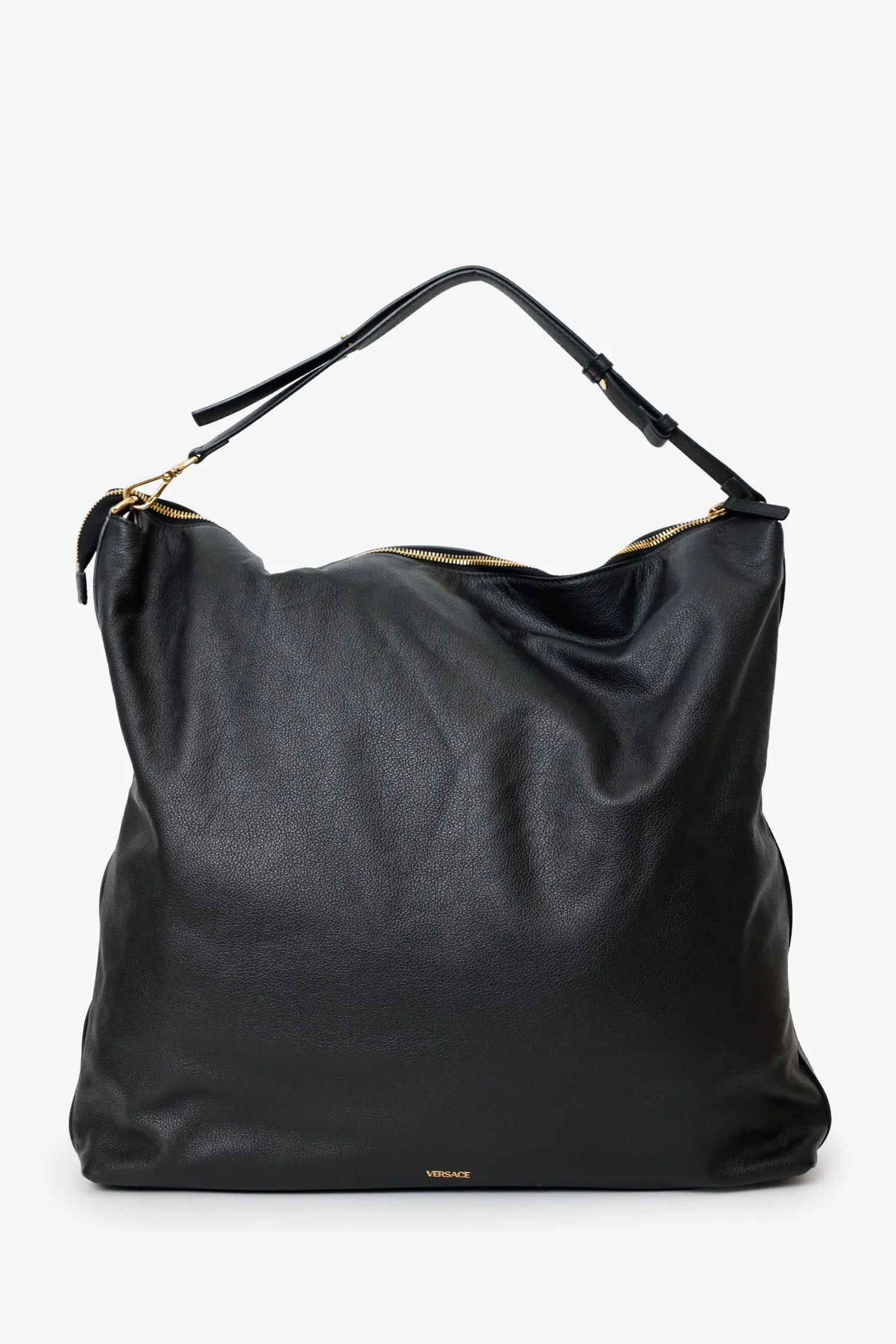 Versace Black Leather Pebbled Leather Medusa Large Hobo Shoulder Bag - Image 3
