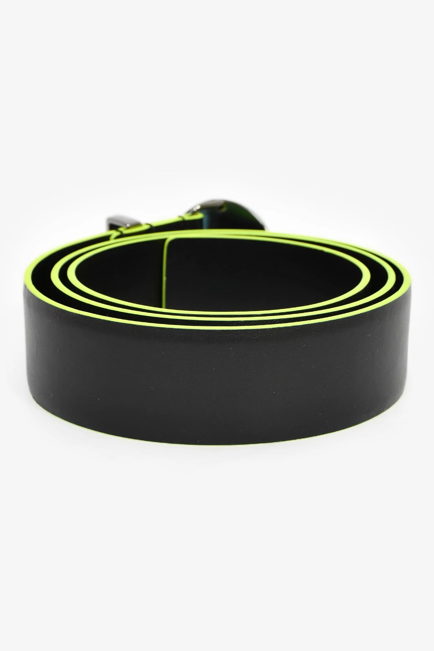 Versace Black/Neon Green Leather Medusa Belt - Image 3