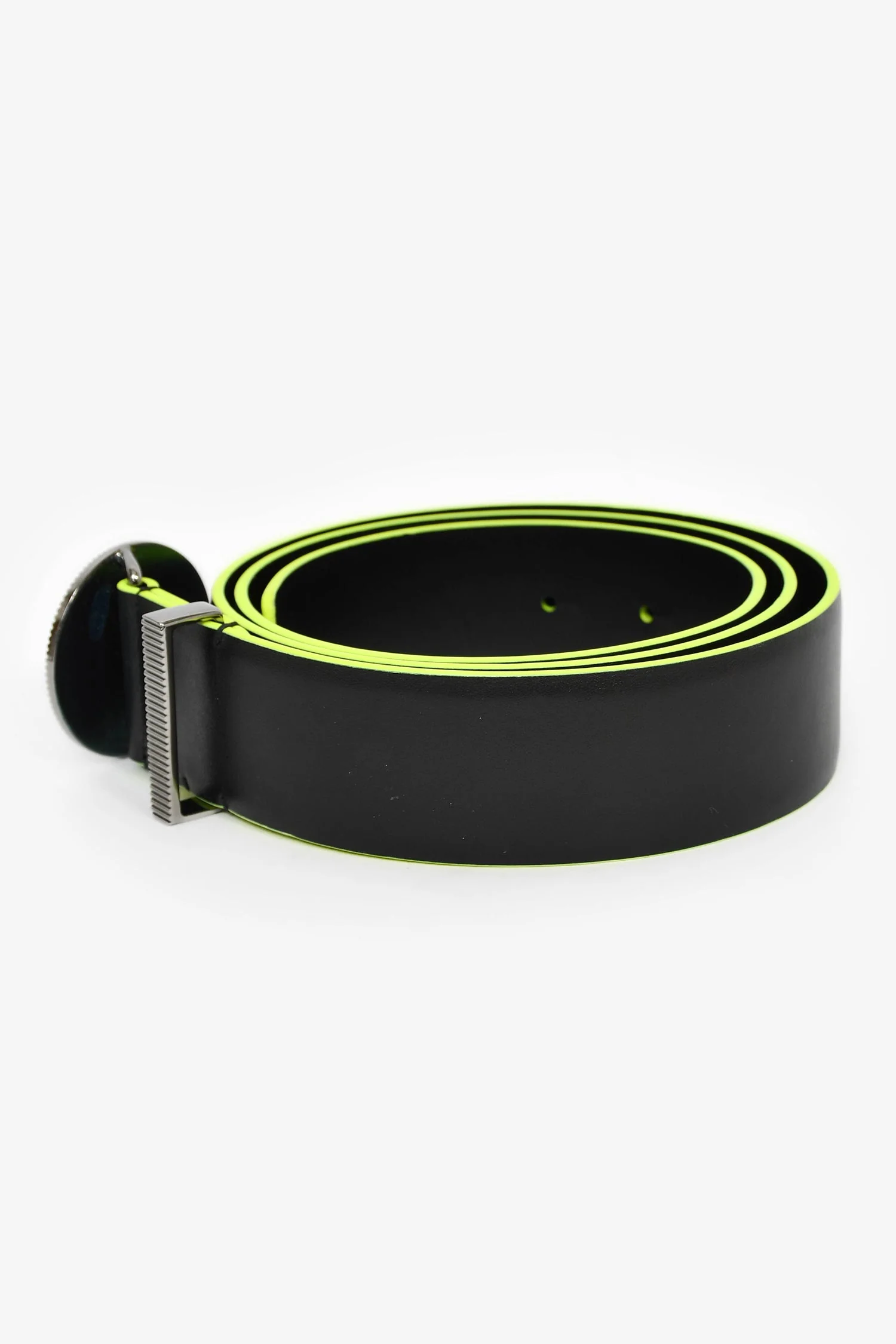 Versace Black/Neon Green Leather Medusa Belt - Image 4