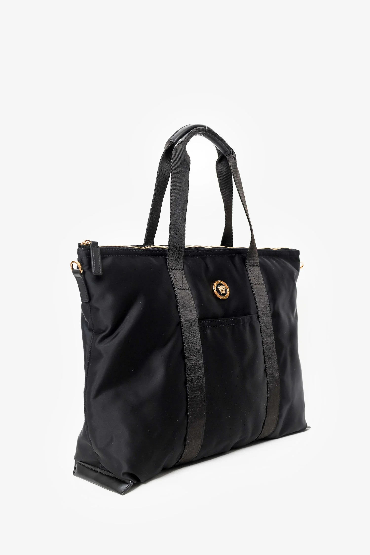 Versace Black Nylon La Medusa Tote Bag With Strap - Image 3