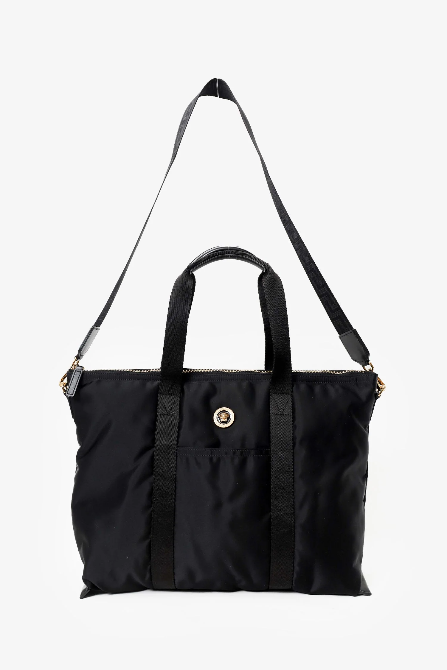 Versace Black Nylon La Medusa Tote Bag With Strap - Image 6