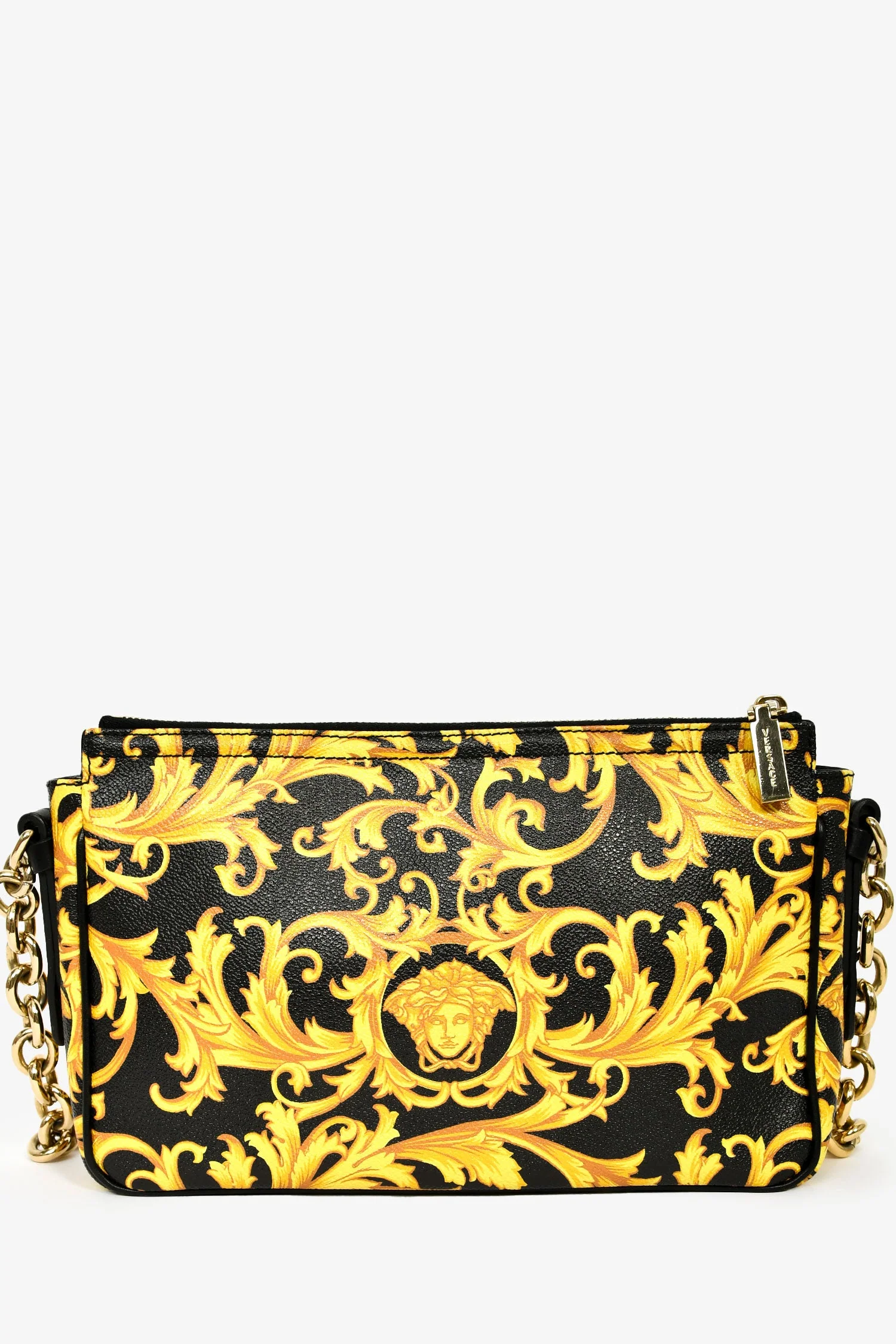 Versace Black/Yellow Leather Medusa Patterned Shoulder Bag - Image 2