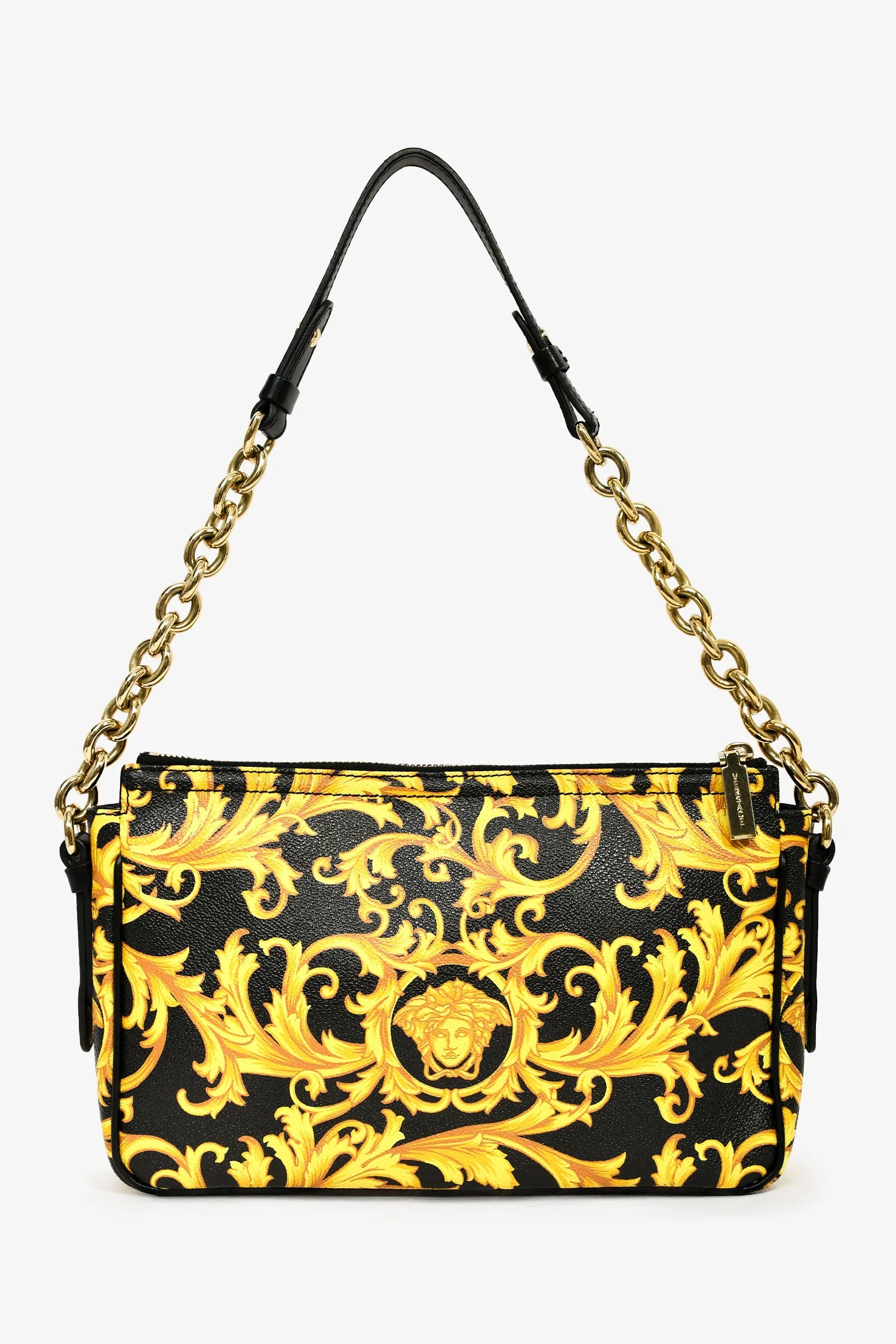 Versace Black/Yellow Leather Medusa Patterned Shoulder Bag - Image 7