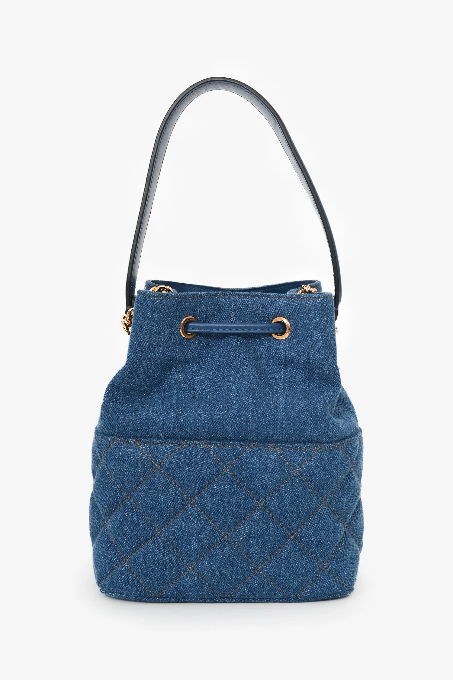 Versace Blue Denim Quilted Bucket Bag - Image 2