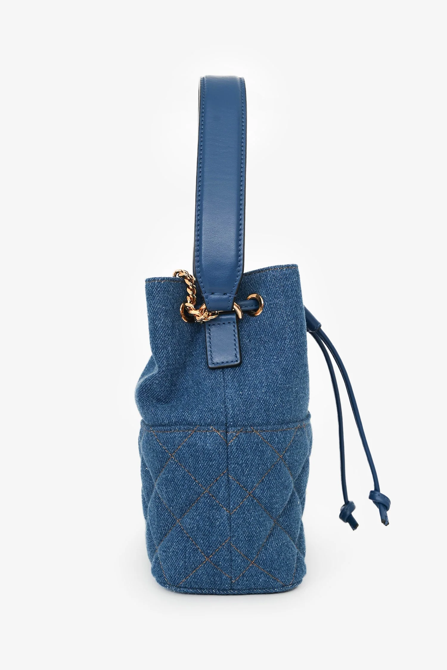 Versace Blue Denim Quilted Bucket Bag - Image 3