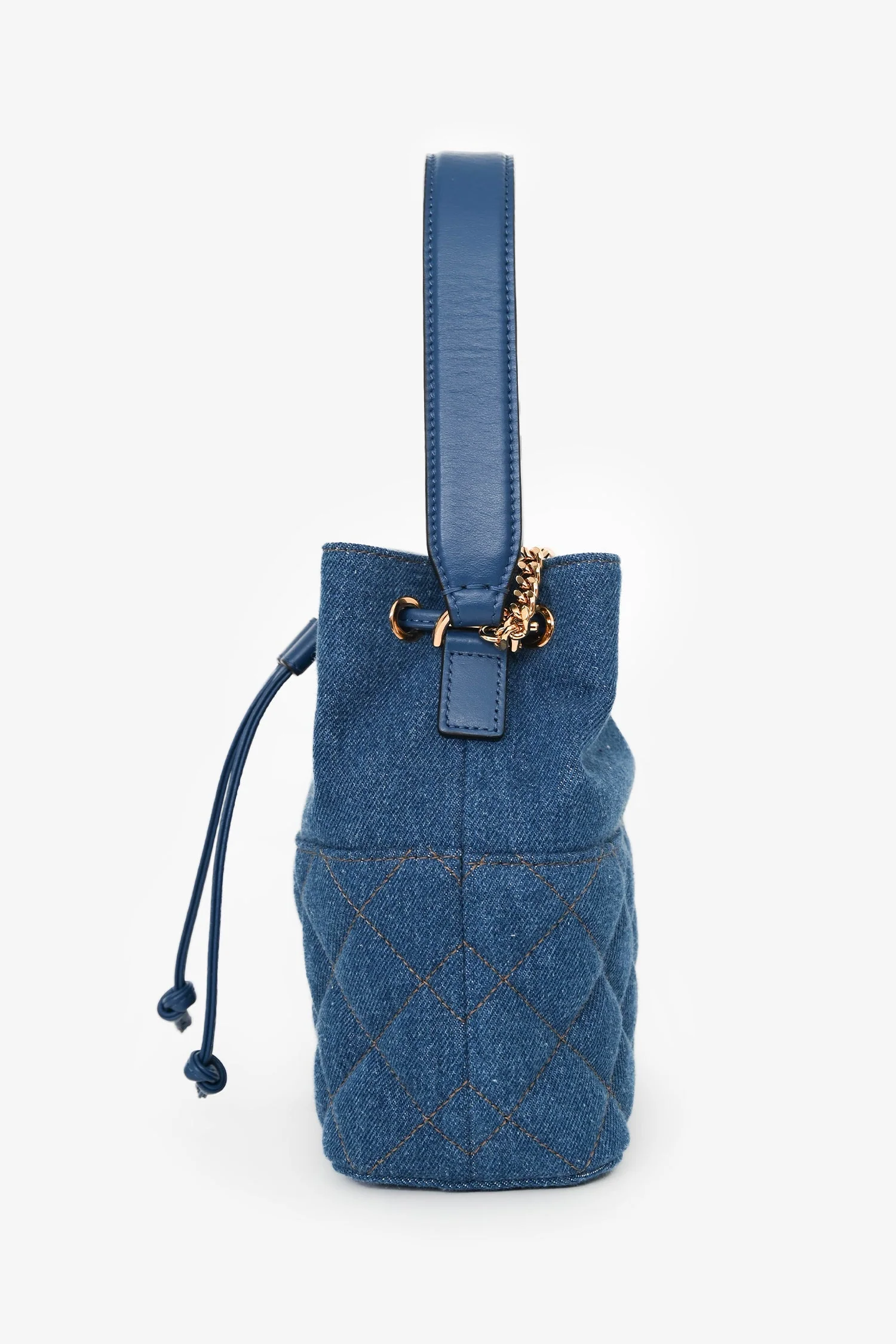 Versace Blue Denim Quilted Bucket Bag - Image 4