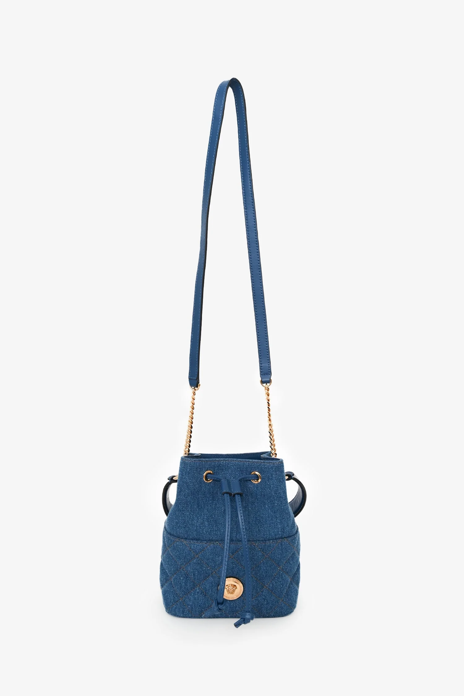 Versace Blue Denim Quilted Bucket Bag - Image 7