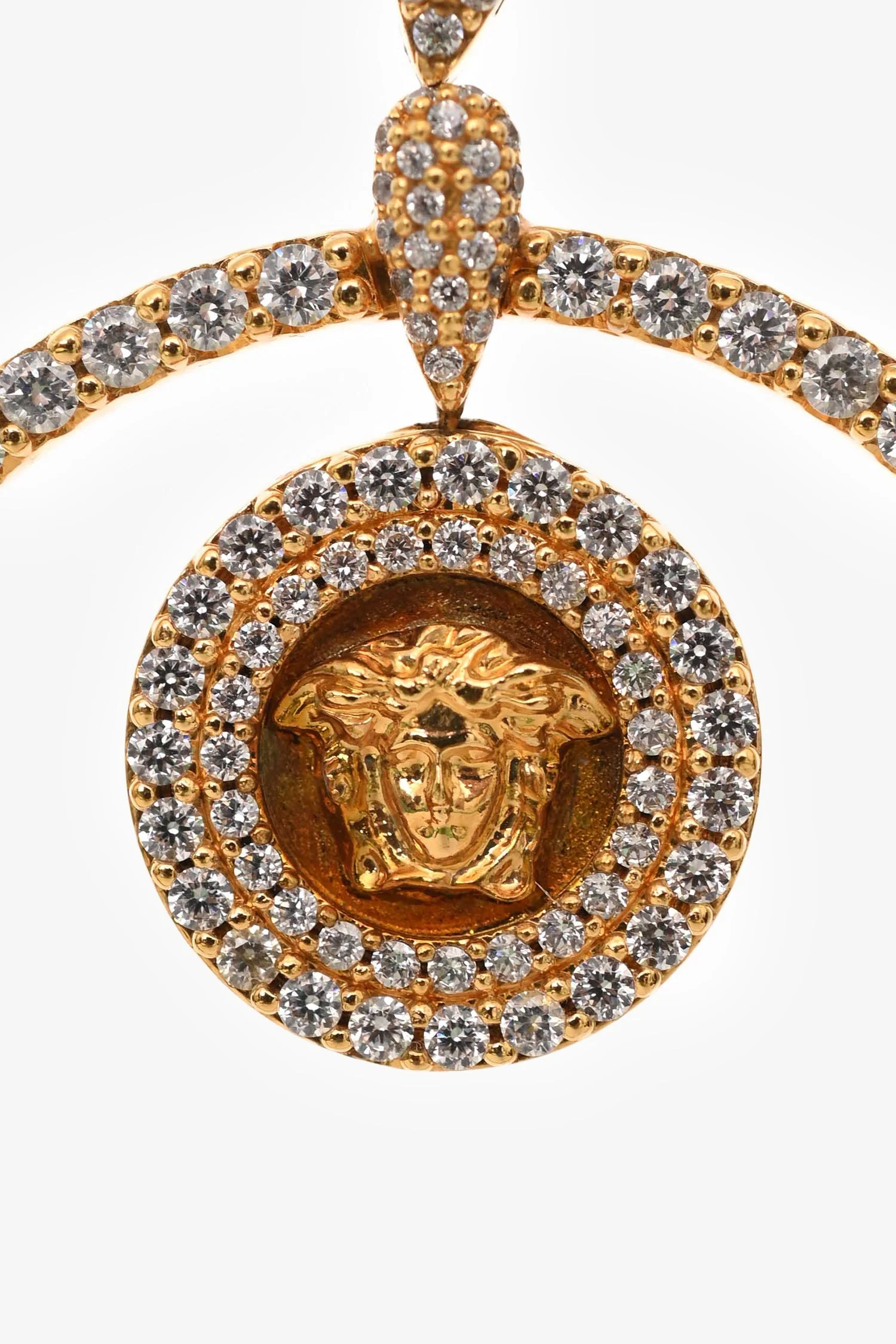 Versace Gold Tone Metal Crystal Embellished Ear Hoops - Image 2