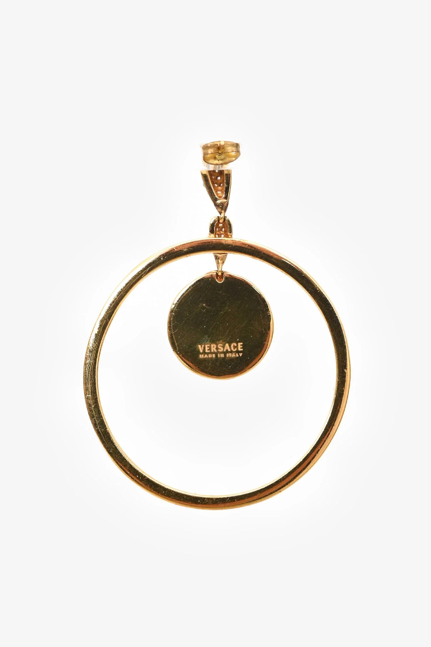 Versace Gold Tone Metal Crystal Embellished Ear Hoops - Image 3