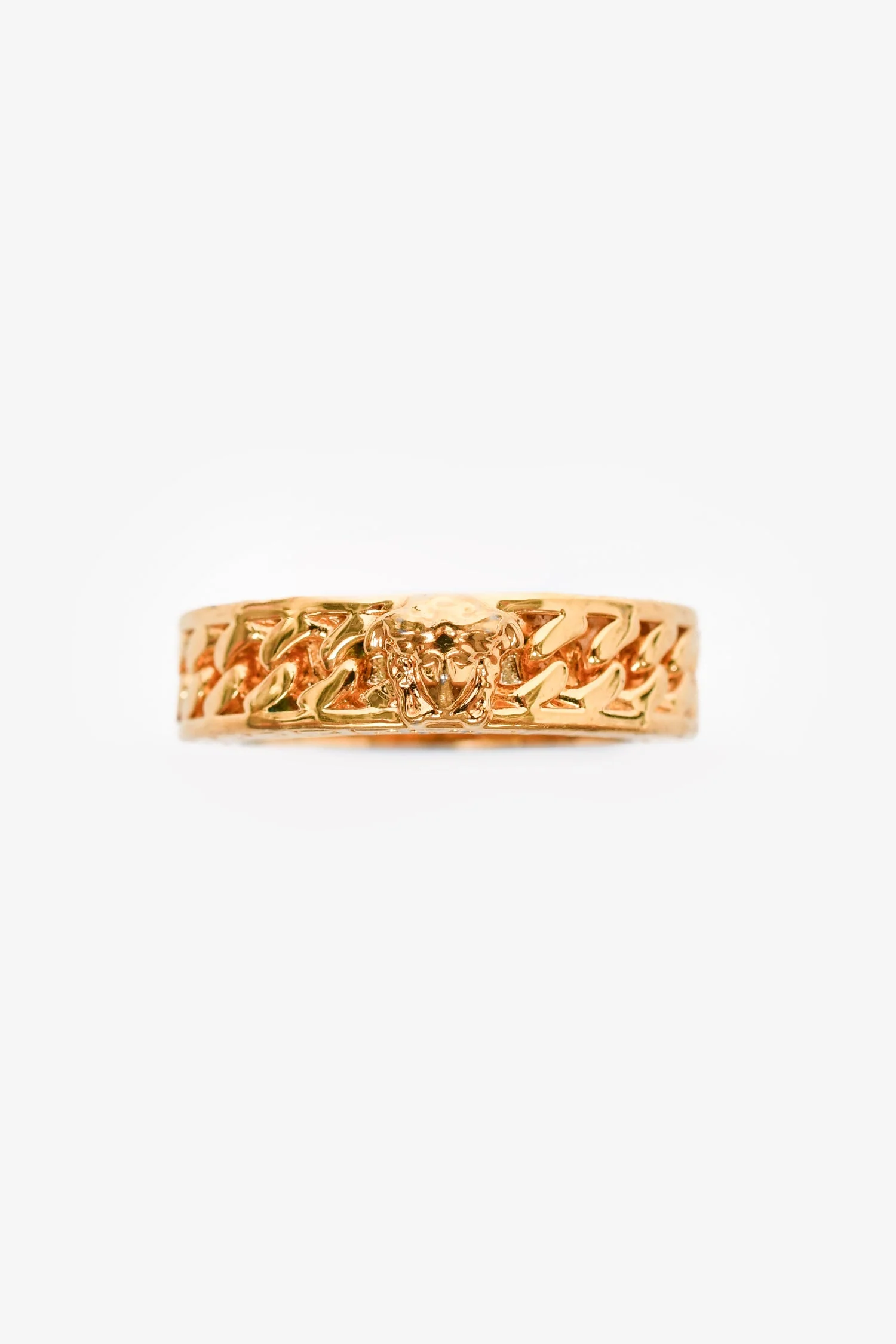 Versace Gold Toned Medusa Chain Band Ring Size 17 - Image 2