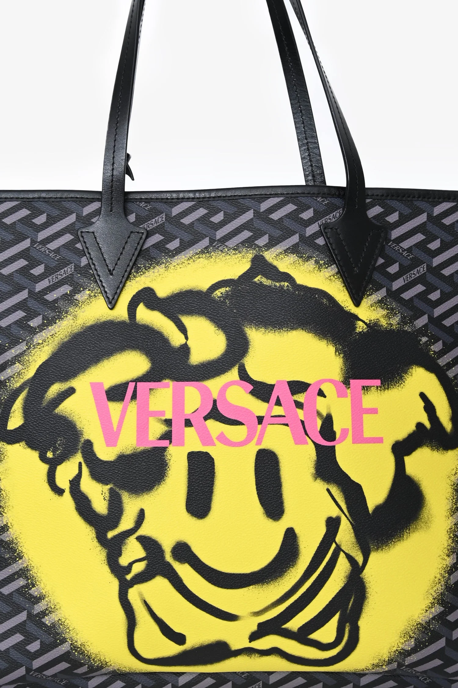 Versace Grey La Greca Canvas Smiley Medusa Tote Bag with Pouch - Image 6