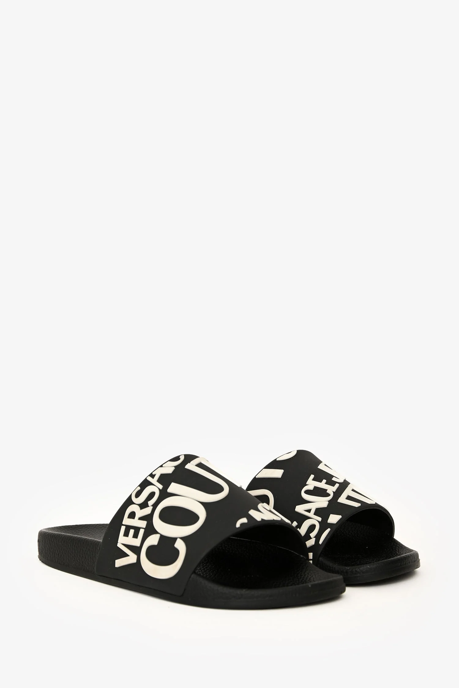 Versace Jeans Couture Black Rubber Logo Slides Size 37 - Image 2