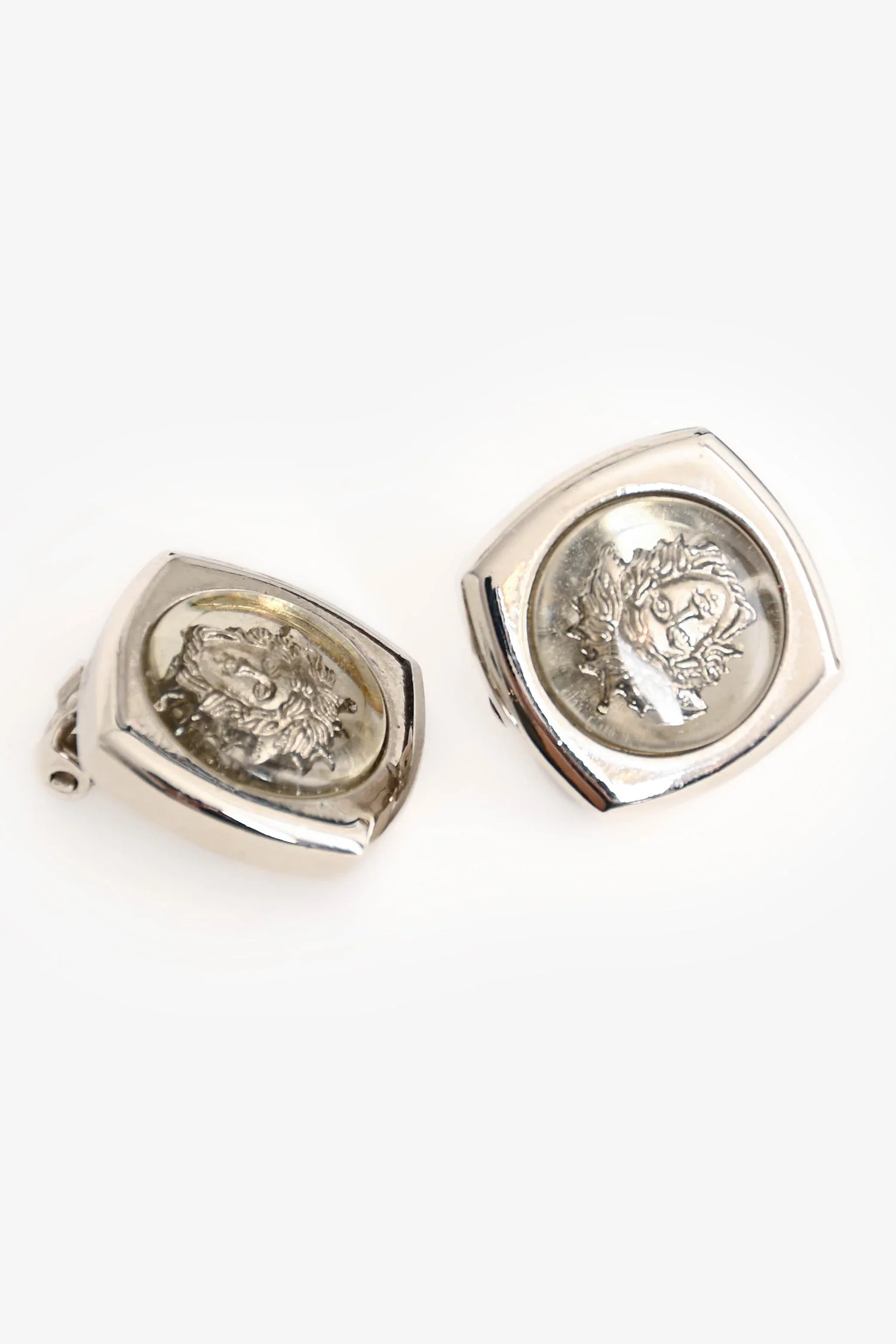 Versace Vintage Silver Tone Medusa Earrings - Image 3