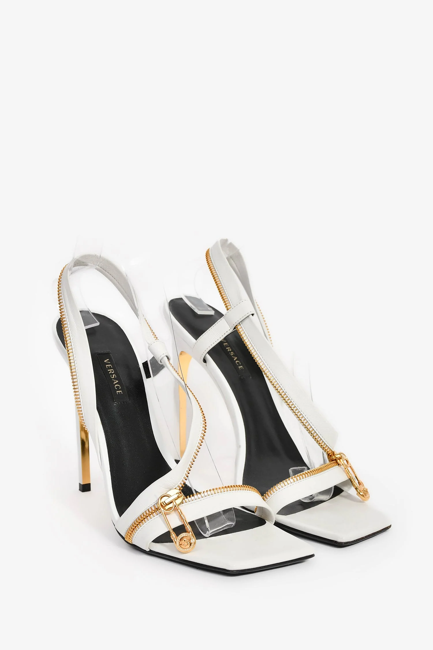 Versace White Gold Tone Zipper Heels Size 40 - Image 2