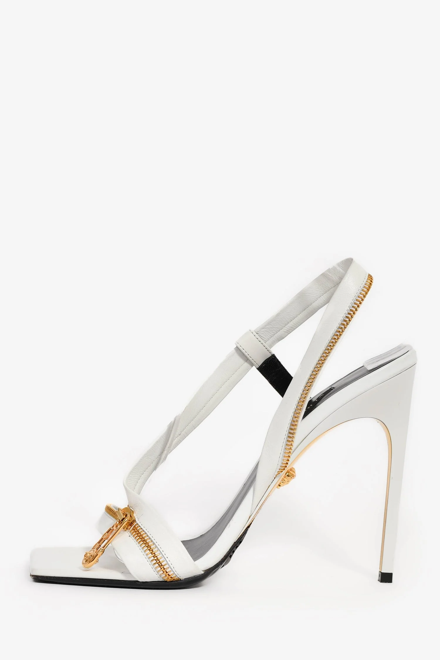 Versace White Gold Tone Zipper Heels Size 40 - Image 4