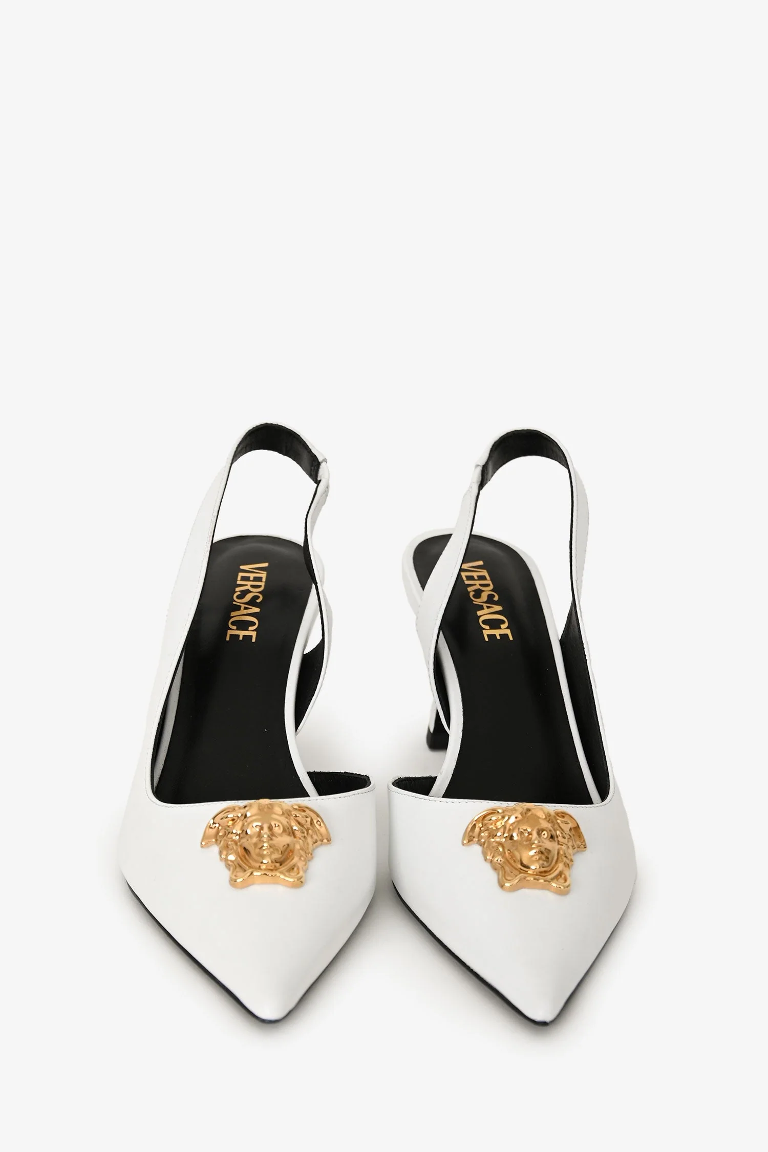 Versace White Leather 'La Medusa' Slingback Pumps Size 40 - Image 3