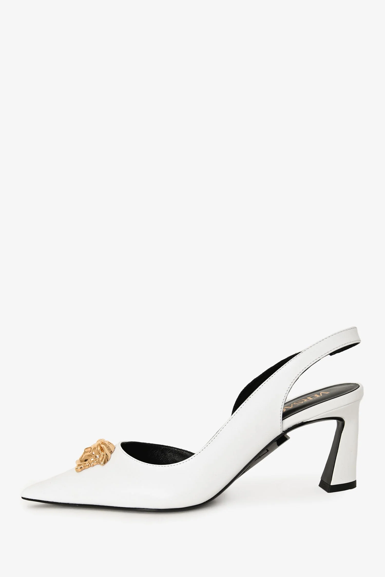 Versace White Leather 'La Medusa' Slingback Pumps Size 40 - Image 4
