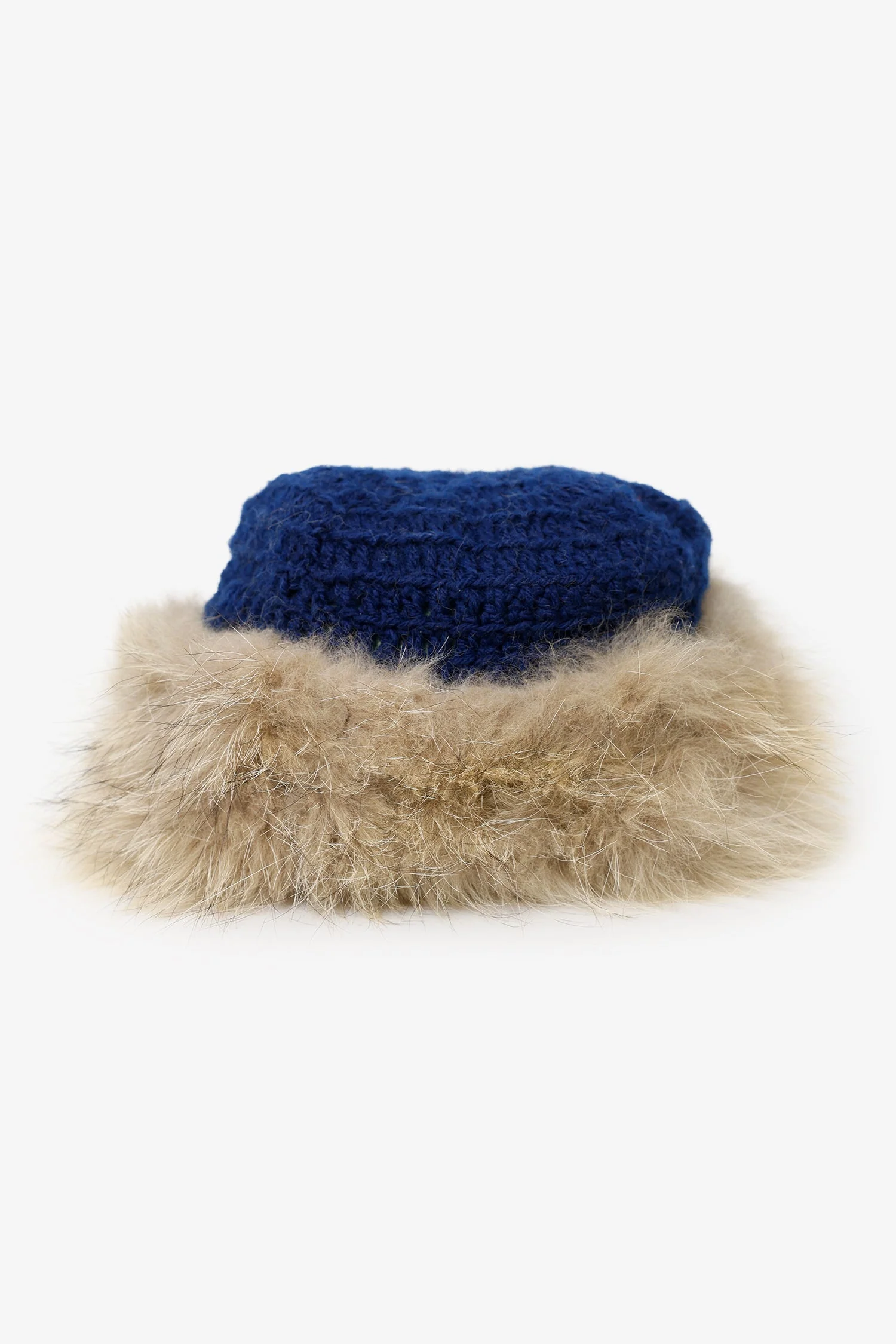 Vintage Coyote Fur & Blue Knitted Hat Cap Women - Image 2