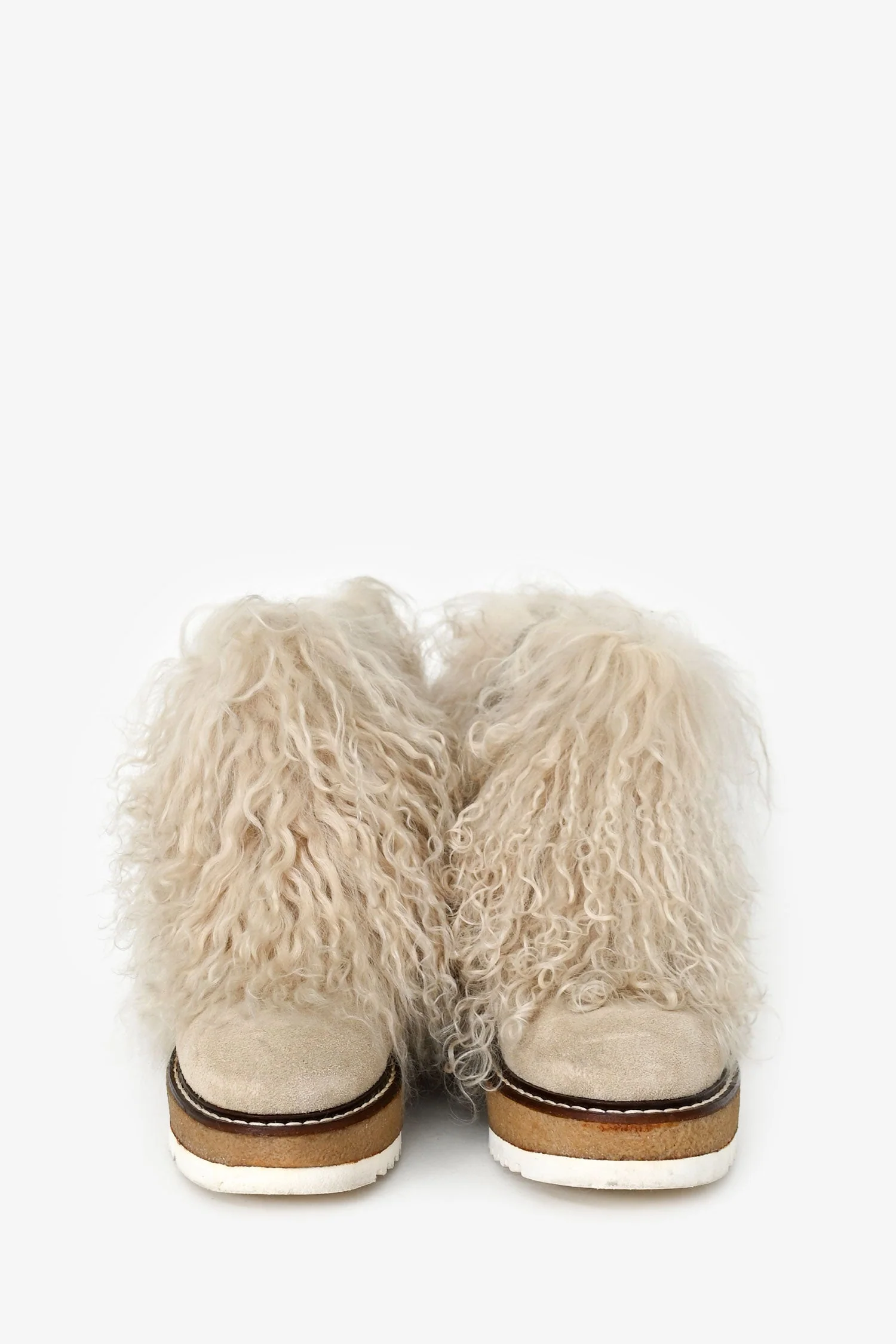 Weekend Max Mara Cream Mongolian Fur Ankle Boots Size 37 - Image 3