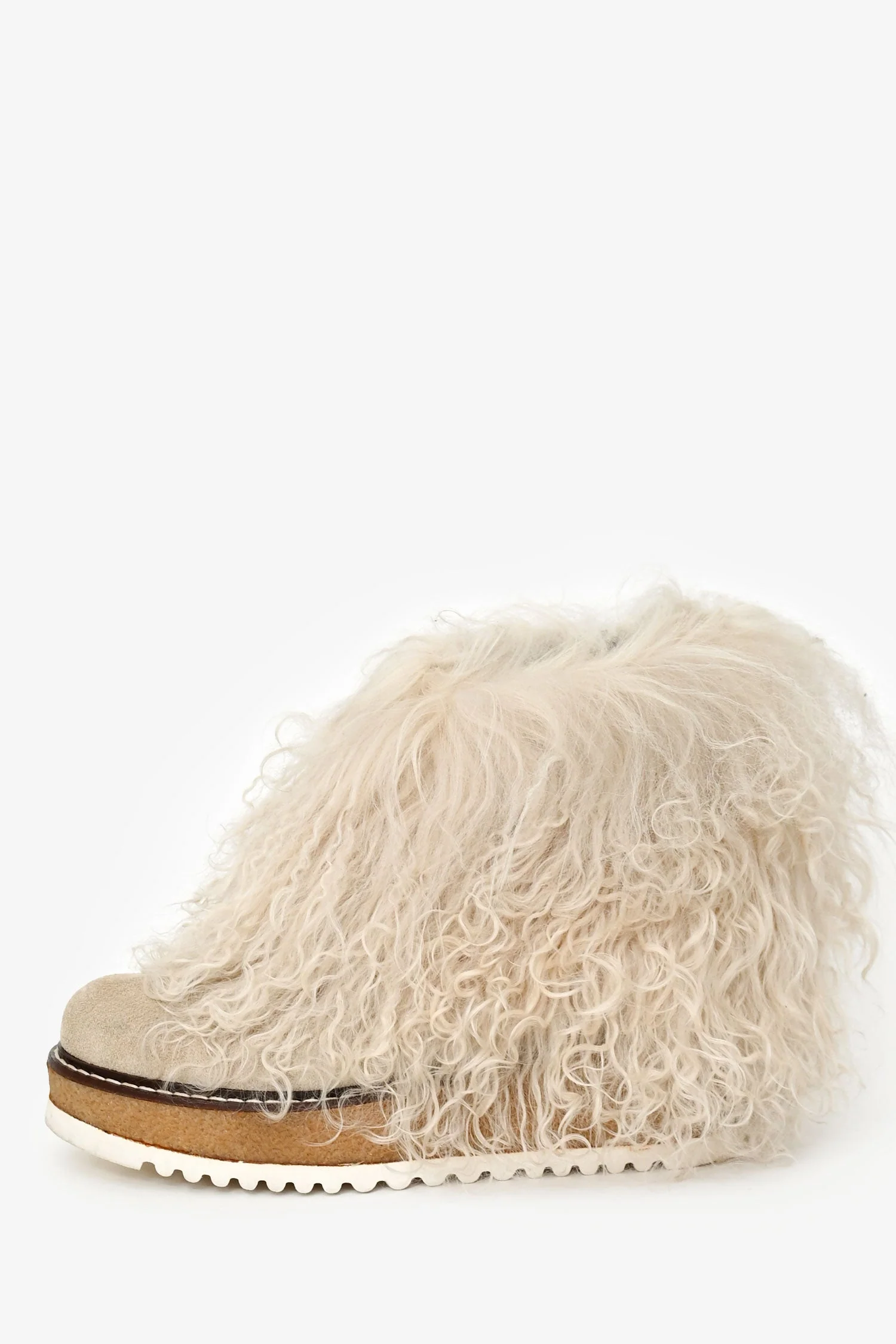 Weekend Max Mara Cream Mongolian Fur Ankle Boots Size 37 - Image 5