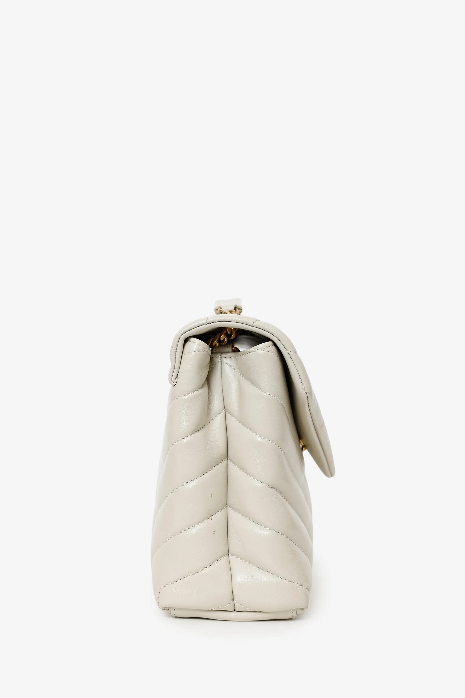YSL Taupe Small Lou Lou Handbag With Gold Chain Strap - Image 2