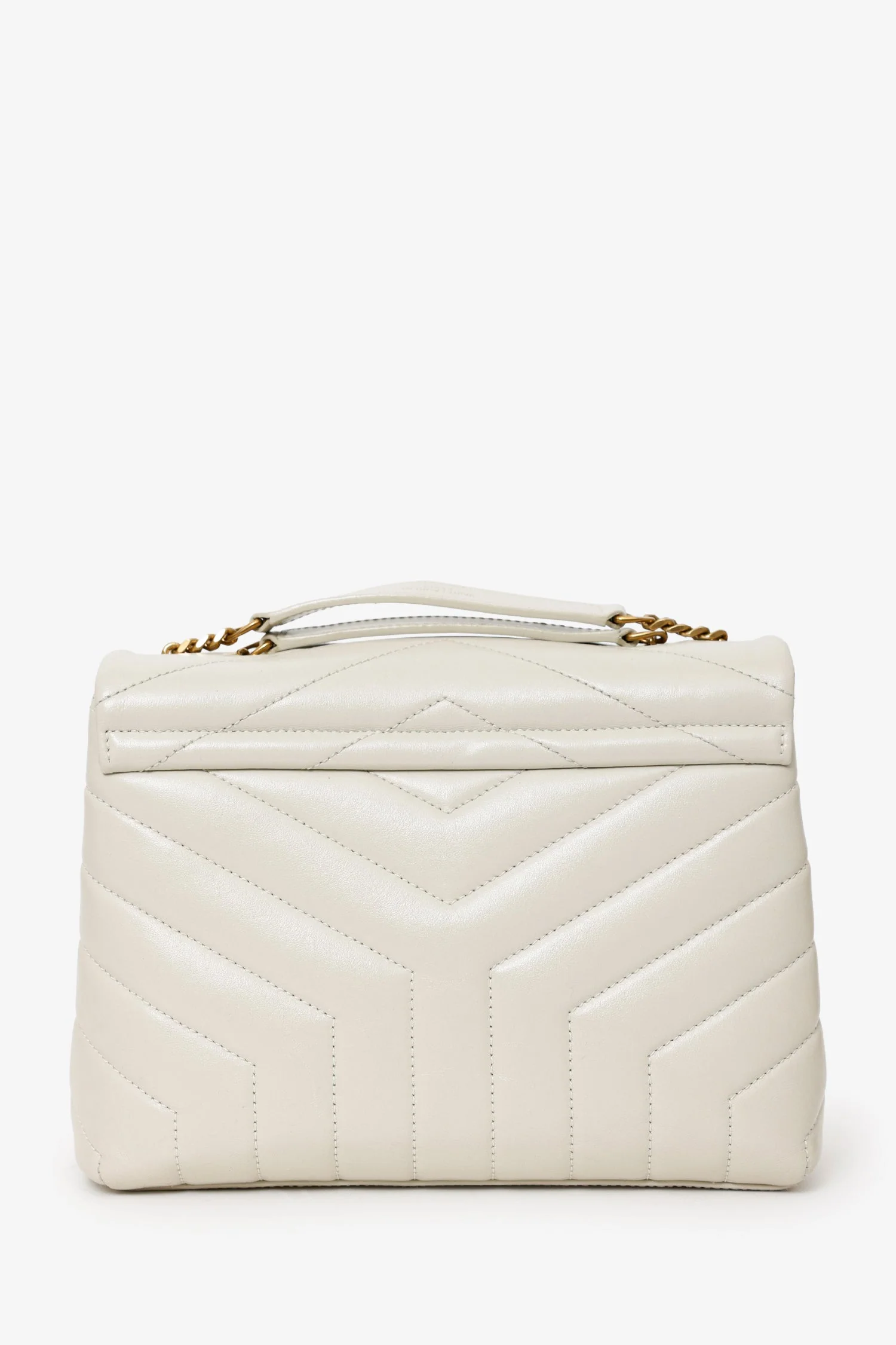 YSL Taupe Small Lou Lou Handbag With Gold Chain Strap - Image 3